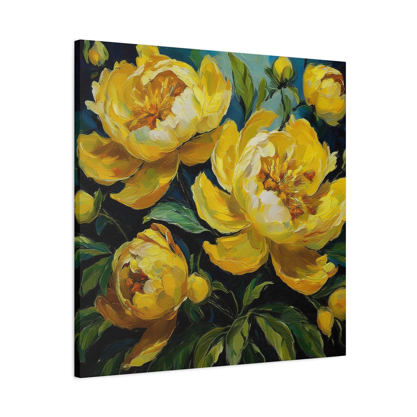 Yellow Peonies Print Canvas, Floral Oil Paint Print 20x20, 24x24, 30x30, 32x32, 36x36 Art Design Pine-Wood Inner Frame MC-121