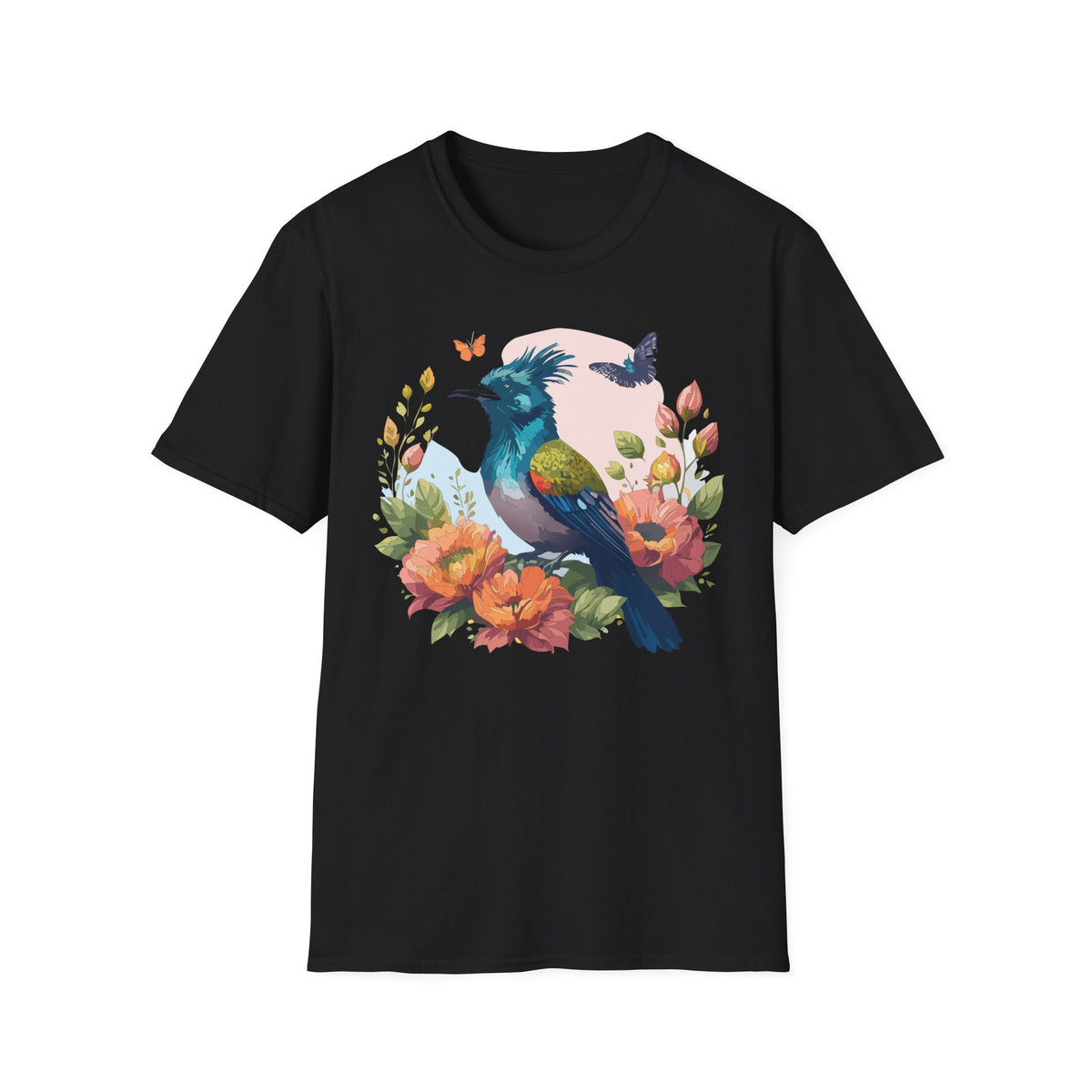 Colorful Crested Bird T-Shirt | Floral Bird Illustration, Spring Nature Tee