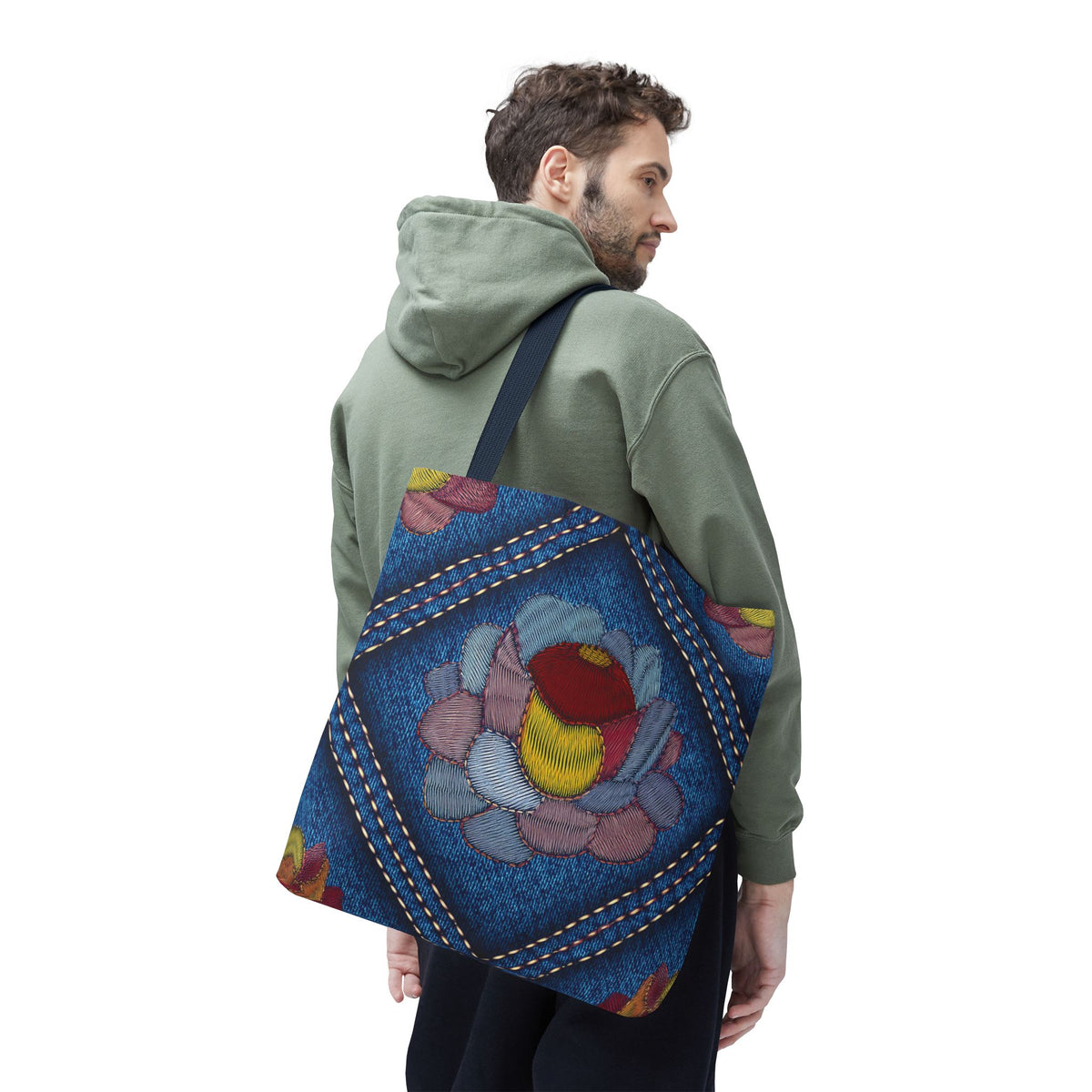 Denim Fabric Imitation Print Unisex Canvas Bag Poly Spun 3 Sizes Tote Bag 159-12