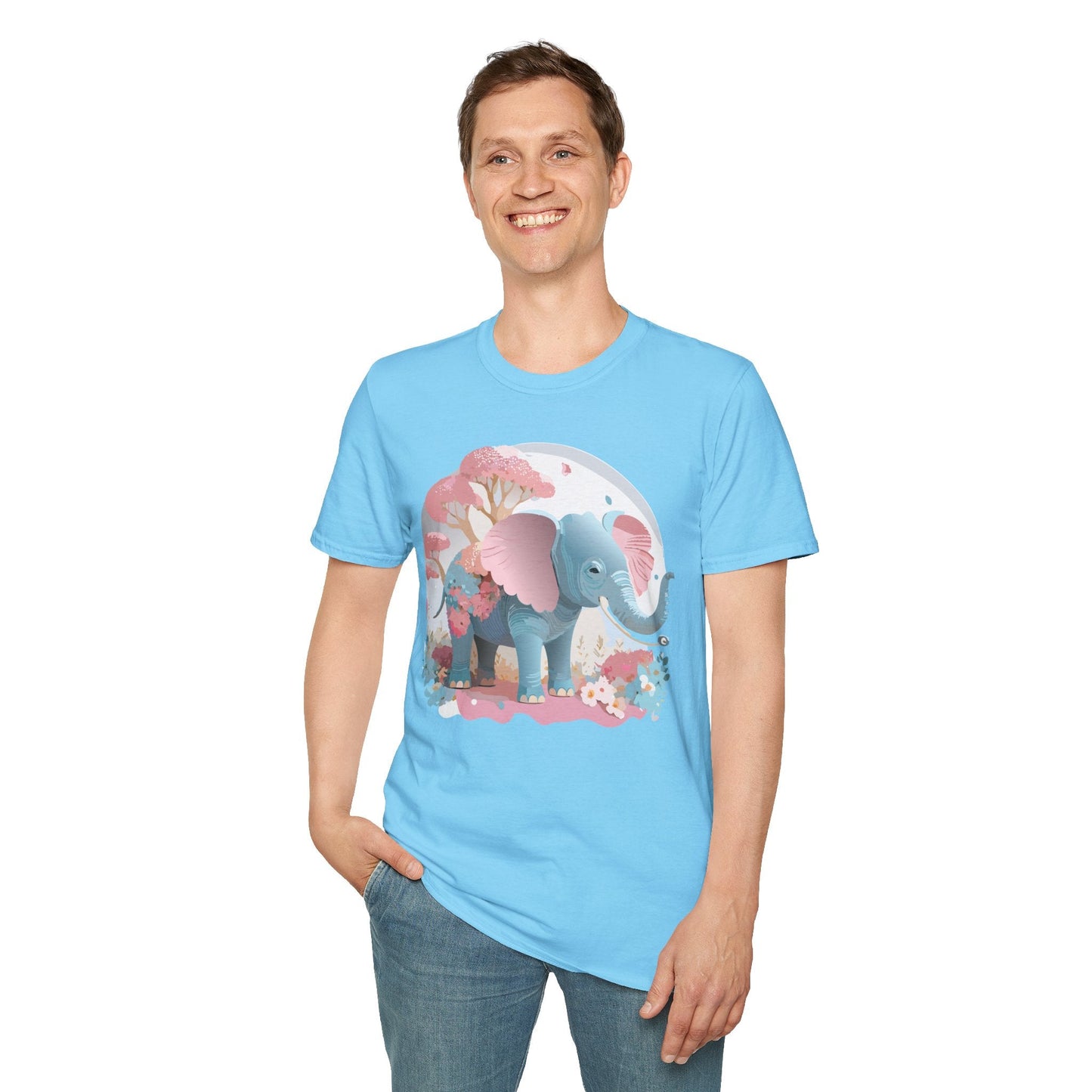 Unisex Elephant Graphic Tee Gildan Softstyle 64000 100 Percent Ring Spun Cotton Fabric