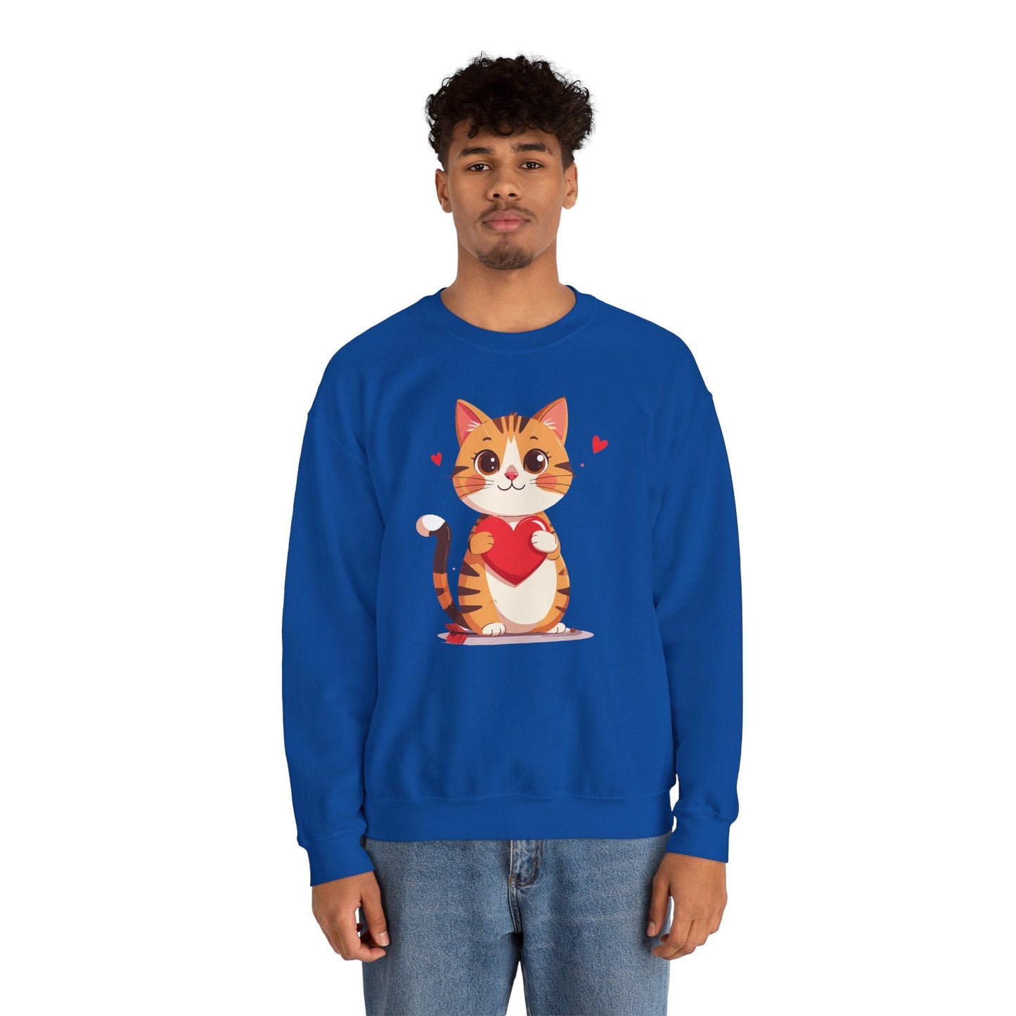 Cat Heart Sweatshirt Unisex Fifty Fifty Cotton Polyester Crewneck Valentines Day Gildan 18000