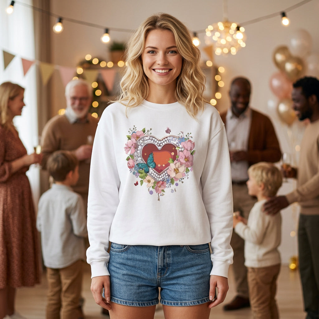 Floral Heart Love Graphic Valentine's Day Sweatshirt Unisex 50/50 Cotton-Poly Sweatshirt w40