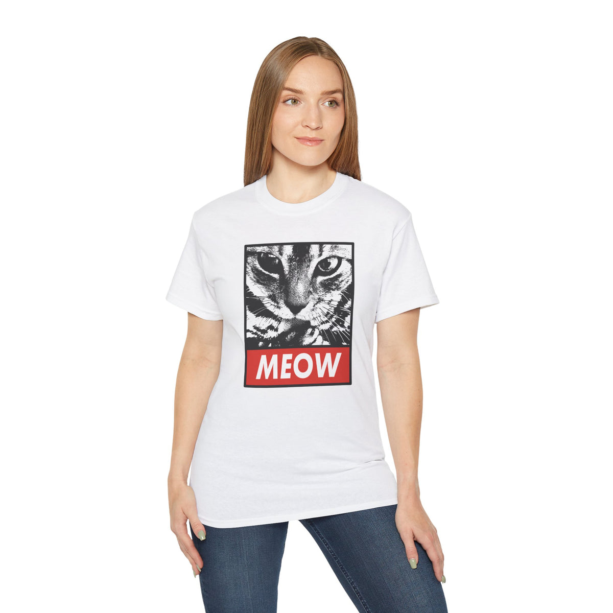 MEOW Cat Face Tee | Retro Pop Art Cat Graphic T-Shirt