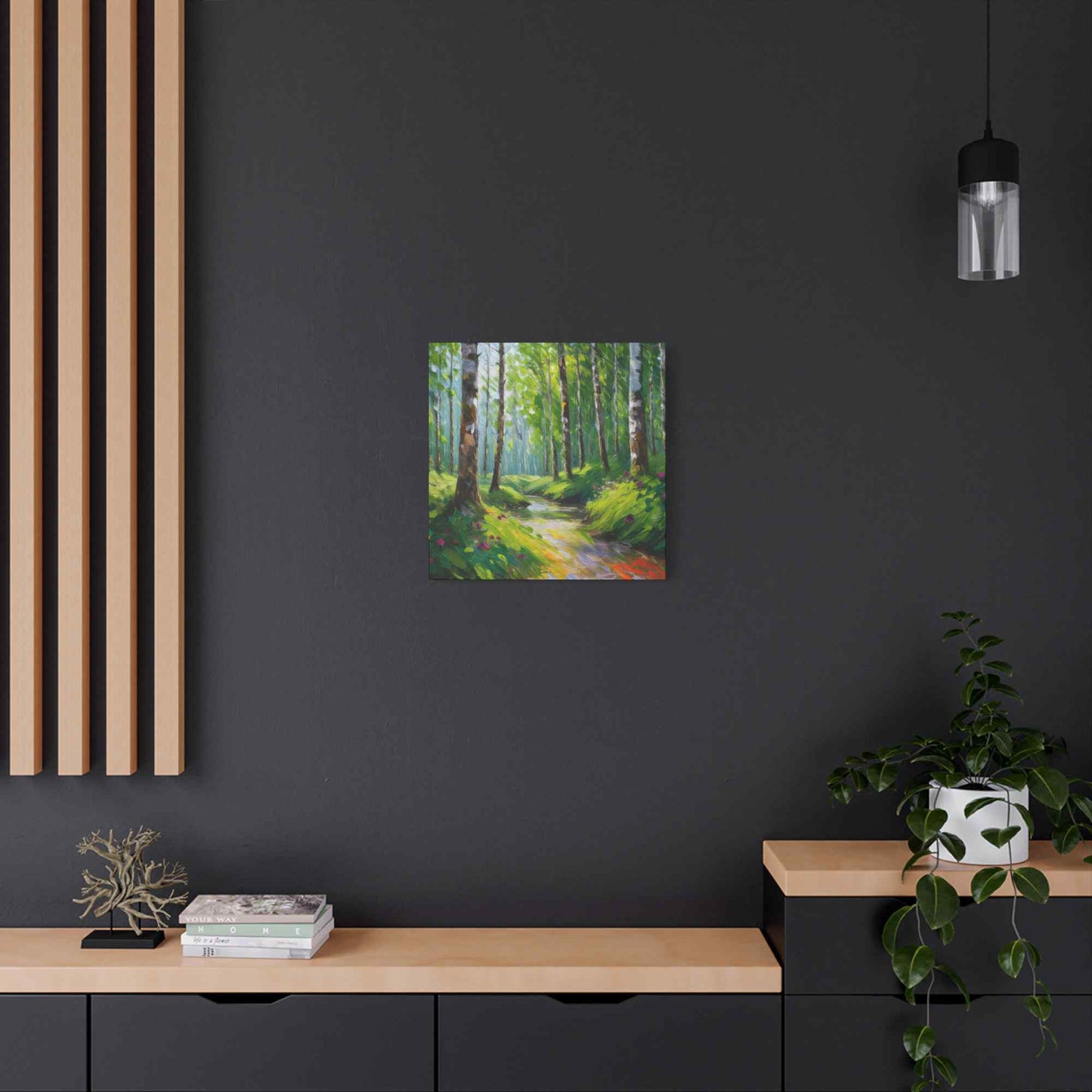 Summer Forest Print Canvas, Oil Paint Print 20x20, 24x24, 30x30, 32x32, 36x36 Art Design Print Pine-Wood Inner Frame MC-85