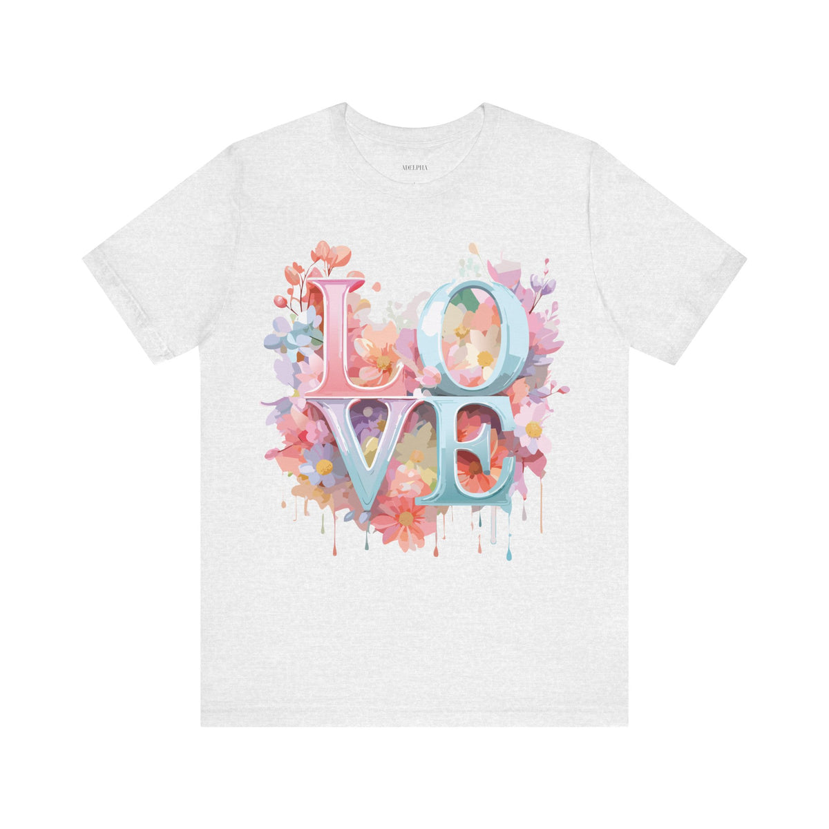 Valentine's Day Graphic Unisex Cotton Bella+Canvas Tee with Floral Art Design d110