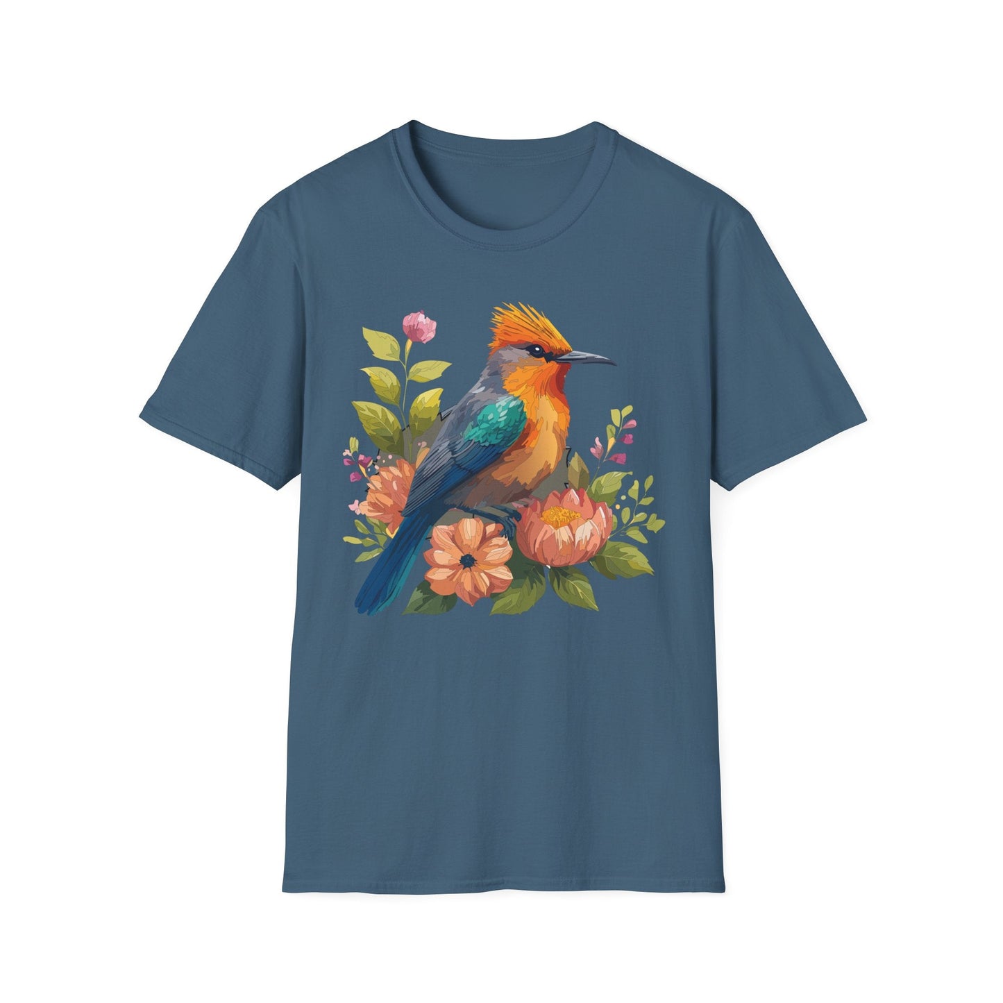 Floral Bird T Shirt For Unisex Wear Gildan Softstyle 64000 100 Percent Cotton Tee