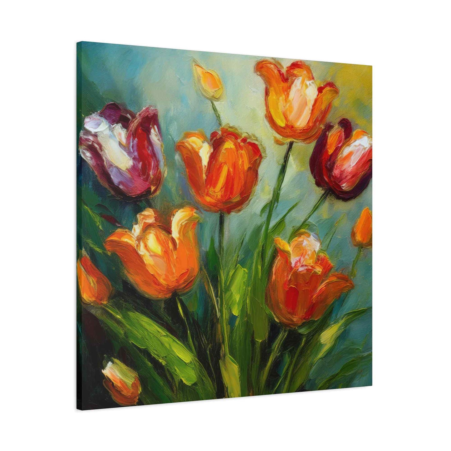 Tulips Print Canvas, Floral Oil Paint Print 20x20, 24x24, 30x30, 32x32, 36x36 Art Design Pine-Wood Inner Frame MC-142
