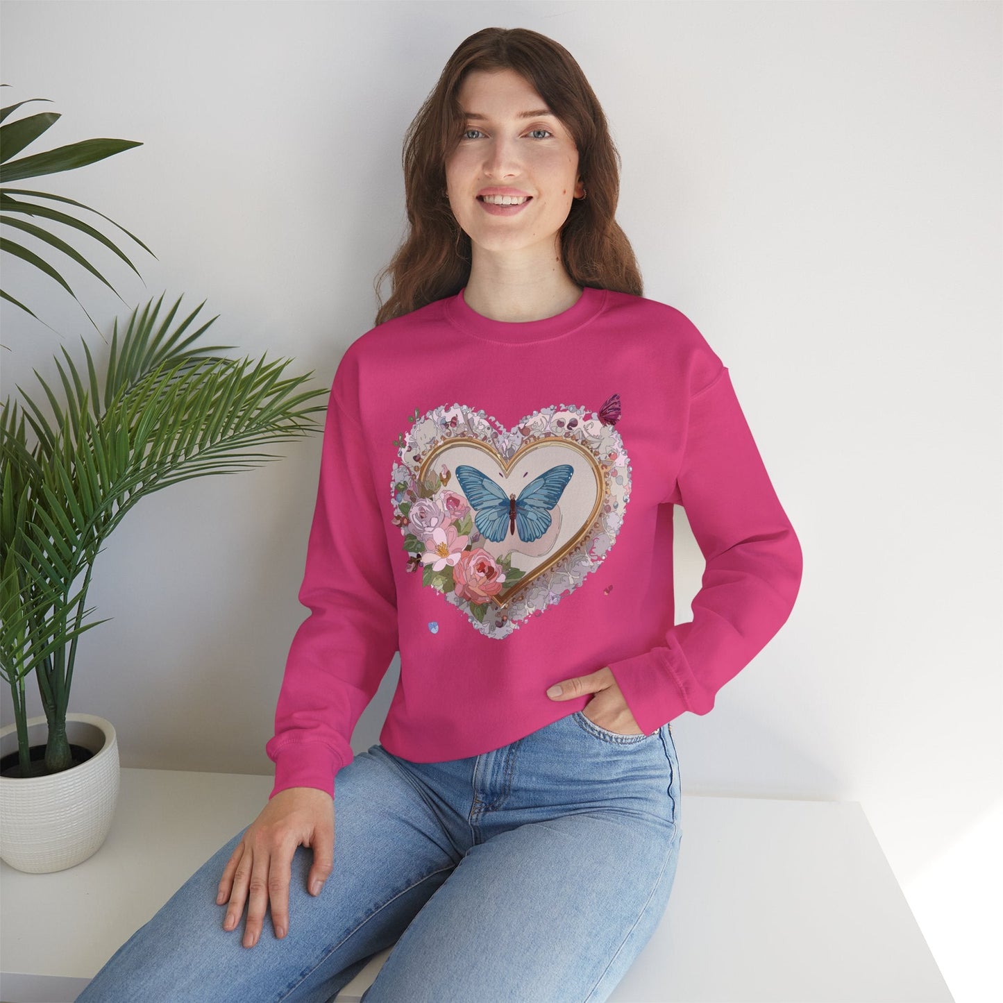 Floral Heart Unisex Crewneck Sweatshirt Valentines Floral Love Gildan 18000 Heavy Blend