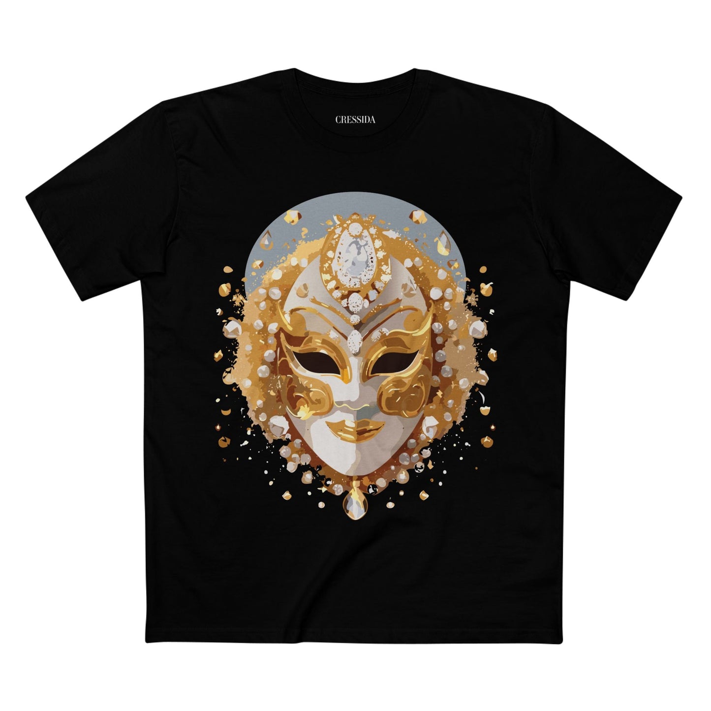 Carnival Mask Graphic T-Shirt Unisex 100 Cotton With Antique Gold Art Design Tee 5