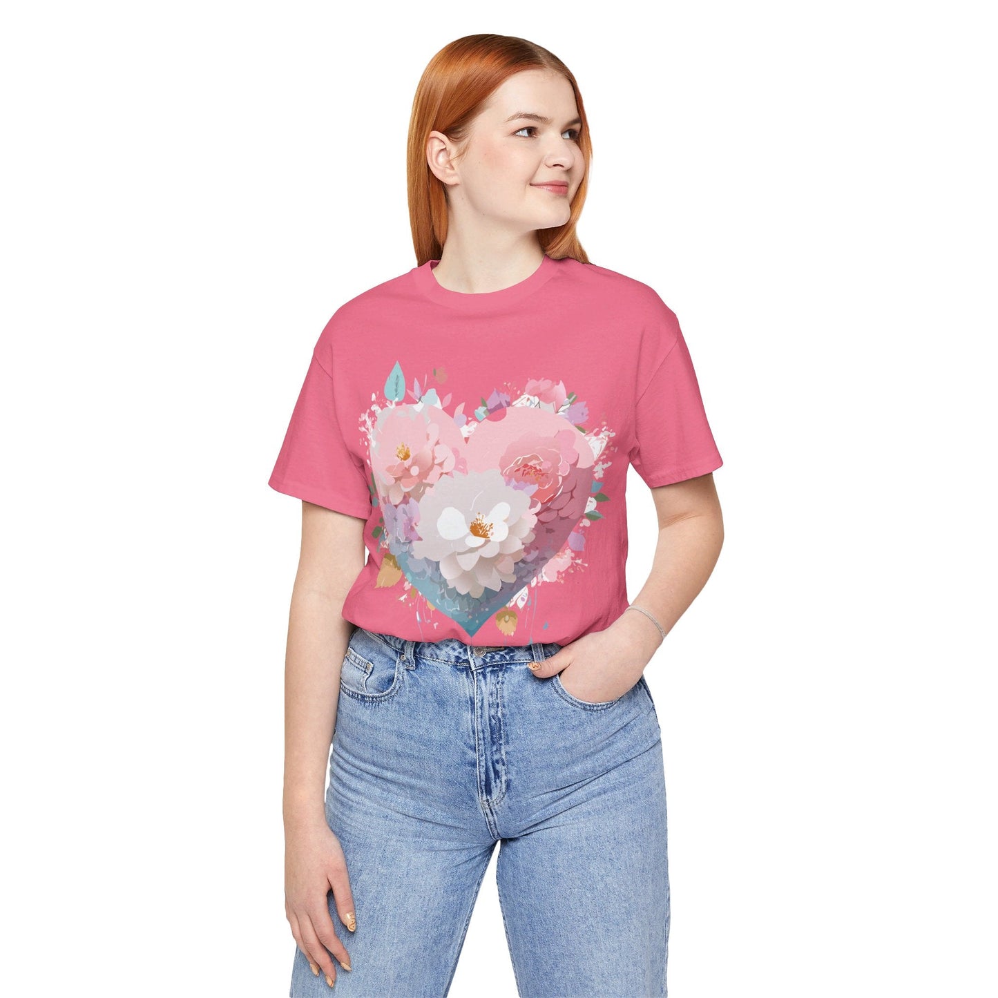 Valentine Day Graphic Unisex 100 Cotton Vintage Artwork with Love and Flower Design Tee 35
