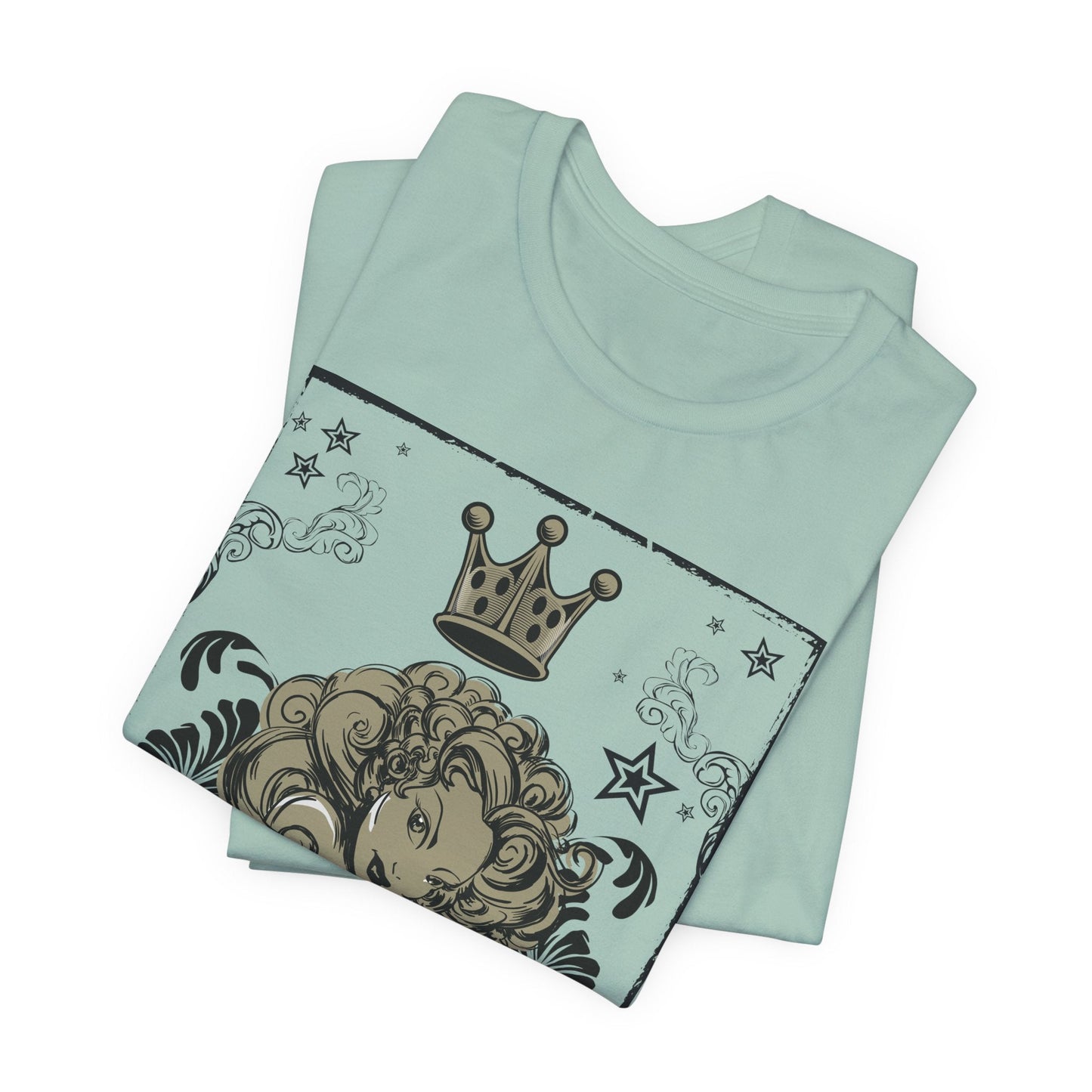 Crown Face Portrait Graphic Tee Vintage Floral Illustration Rock Band T-Shirt