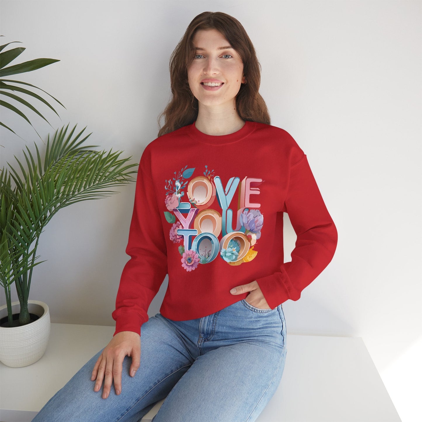 Floral Love Sweatshirt Valentines Day Unisex Crewneck Gildan 18000 Heavy Blend Warm