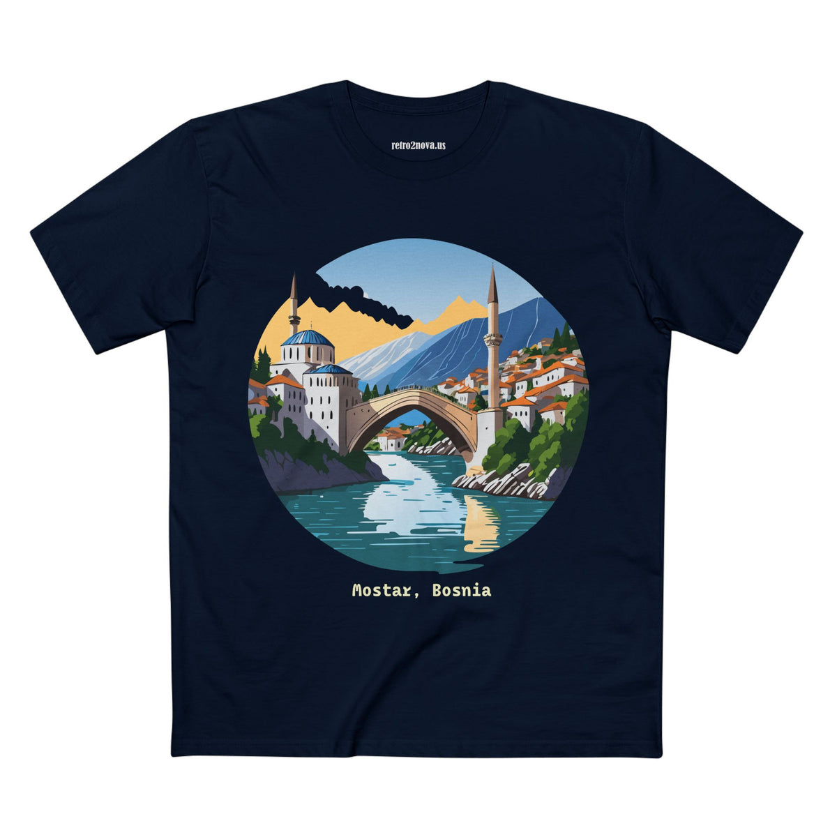 Mostar Bosnia Illustration T-Shirt | Stari Most Bridge Circle Design