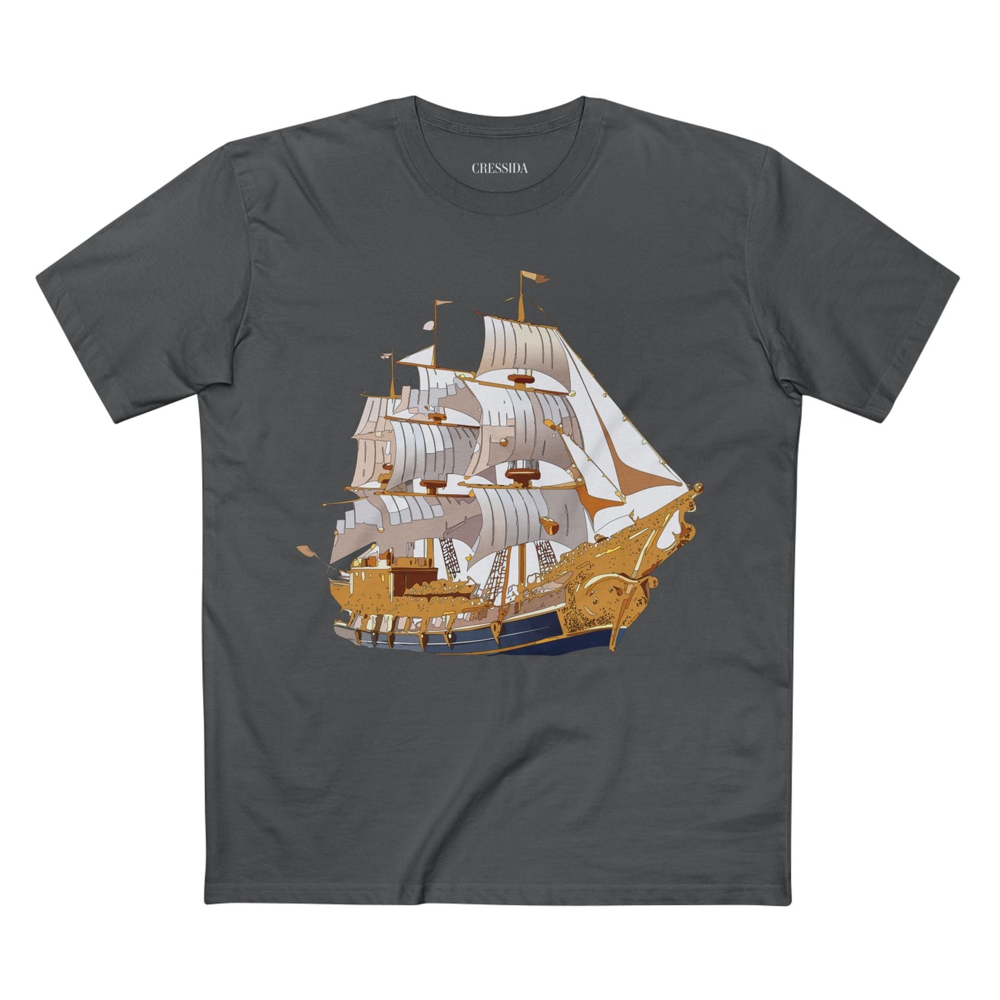 Ship Graphic Unisex 100 Cotton T-Shirt with Gold Frigate Art Design 2