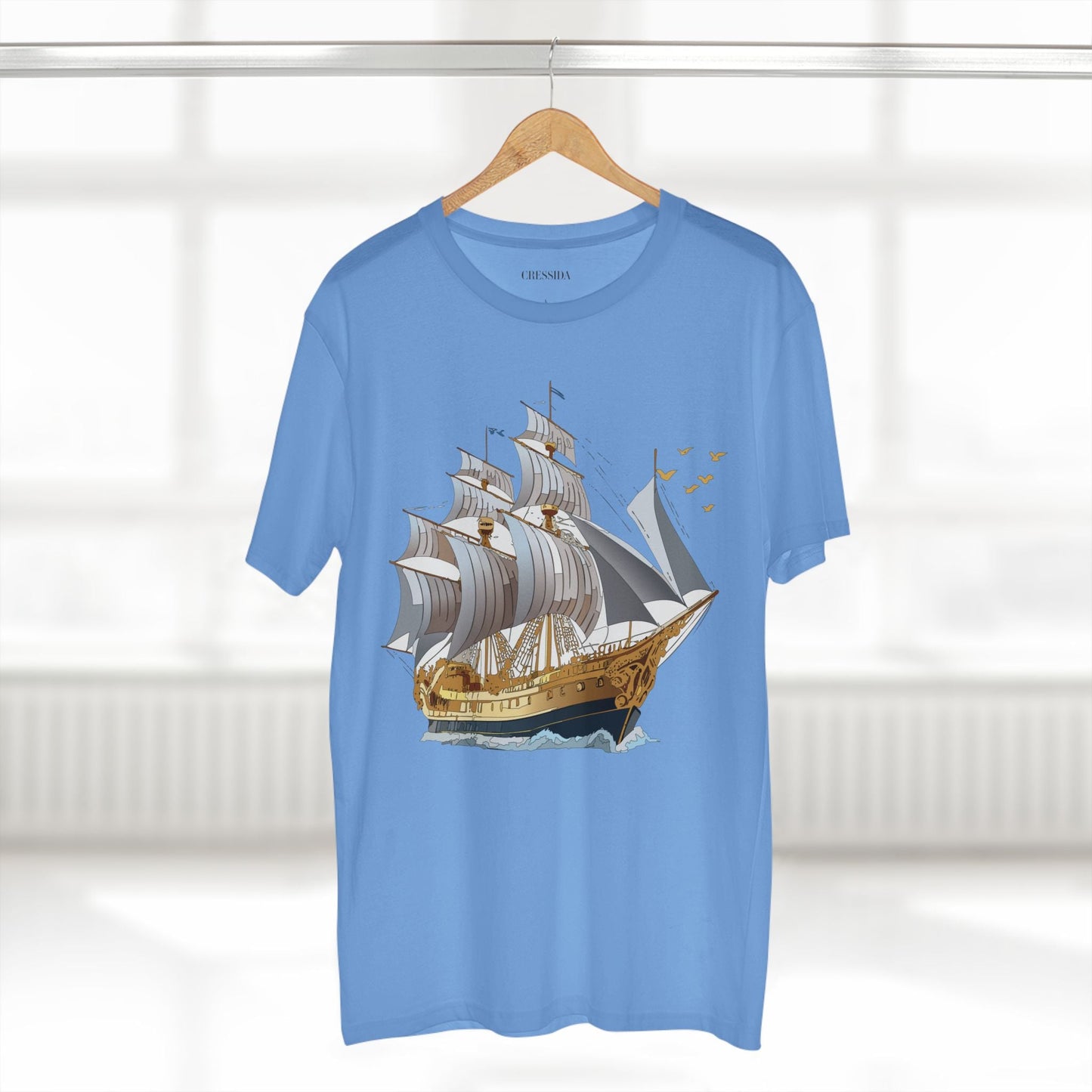 Ship Graphic Unisex 100 Cotton T-Shirt with Gold Frigate Art Design 14