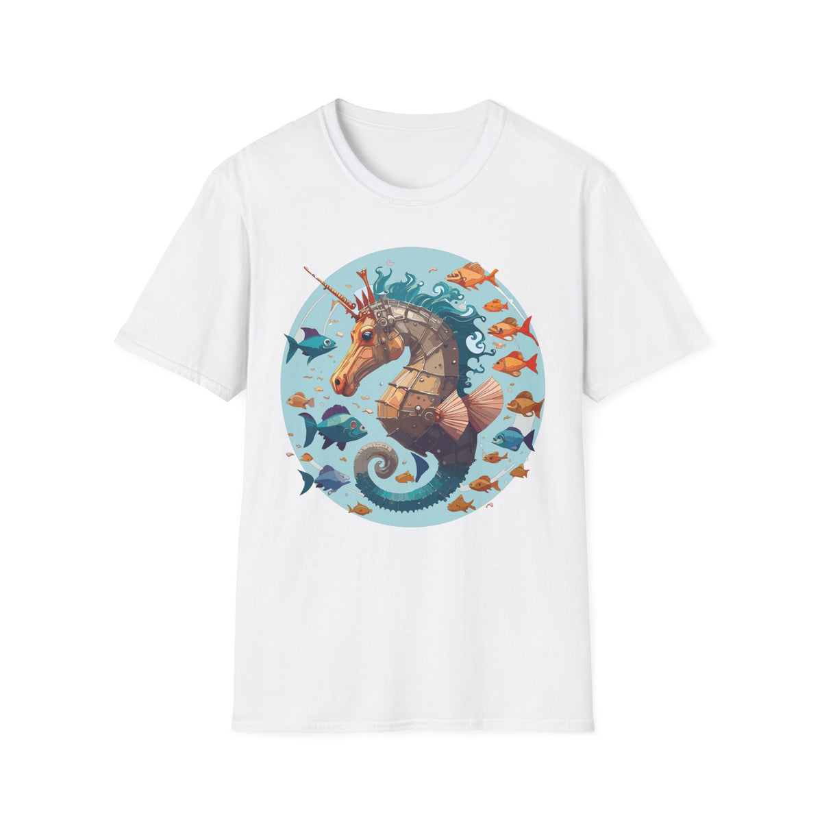 Steampunk Seahorse Illustration T-Shirt | Nautical Sea Creature Art