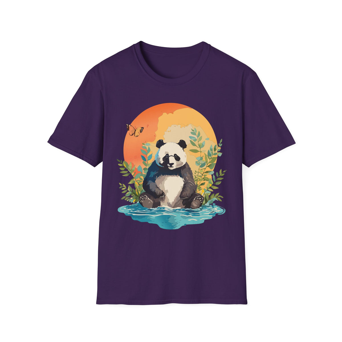 Panda Sunset Illustration T-Shirt | Cute Panda Nature Tee