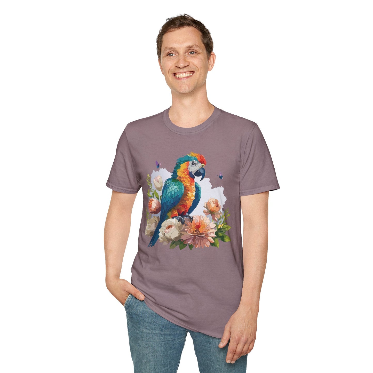 Bird T Shirt Floral Bird Print Unisex Softstyle Cotton Tee Animal Graphic Tee For Everyday Wear
