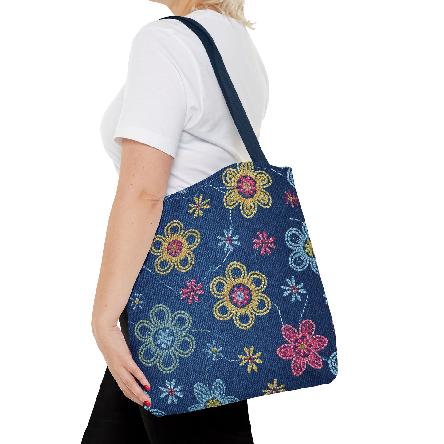 Denim Fabric Imitation Print Unisex Canvas Bag Poly Spun 3 Sizes Tote Bag 156