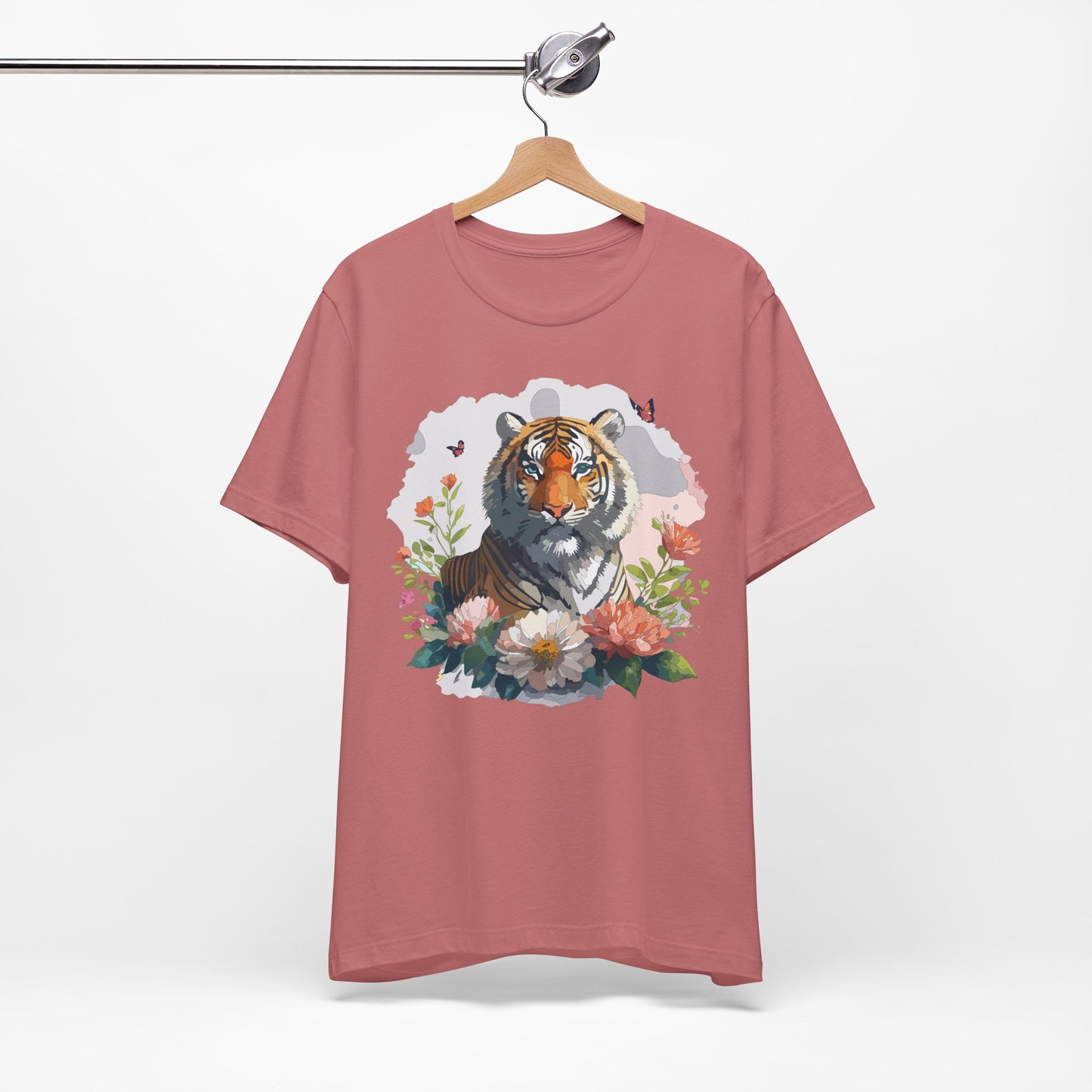 Floral Tiger Graphic Tee, Animal Shirt, Tiger Shirt, Flower Top, T-Shirt with Animal, Art Design