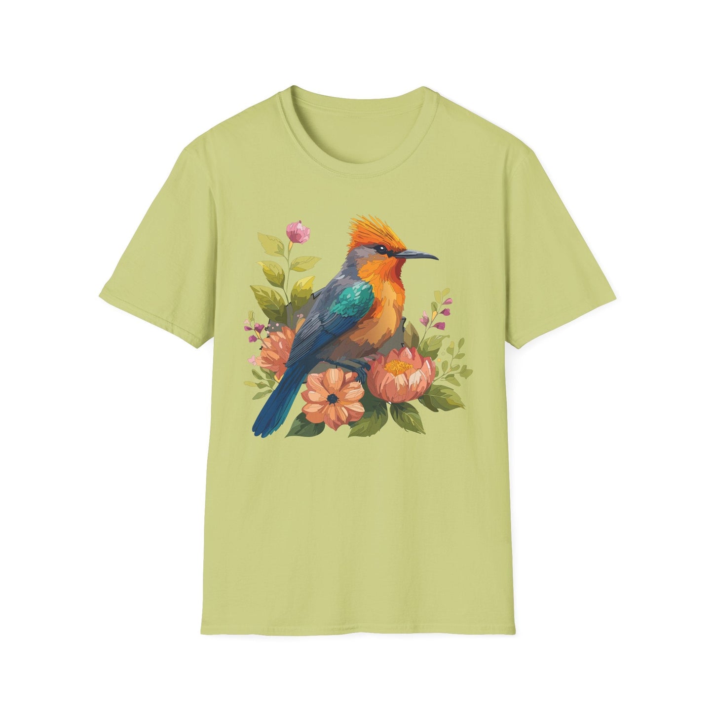 Floral Bird T Shirt For Unisex Wear Gildan Softstyle 64000 100 Percent Cotton Tee