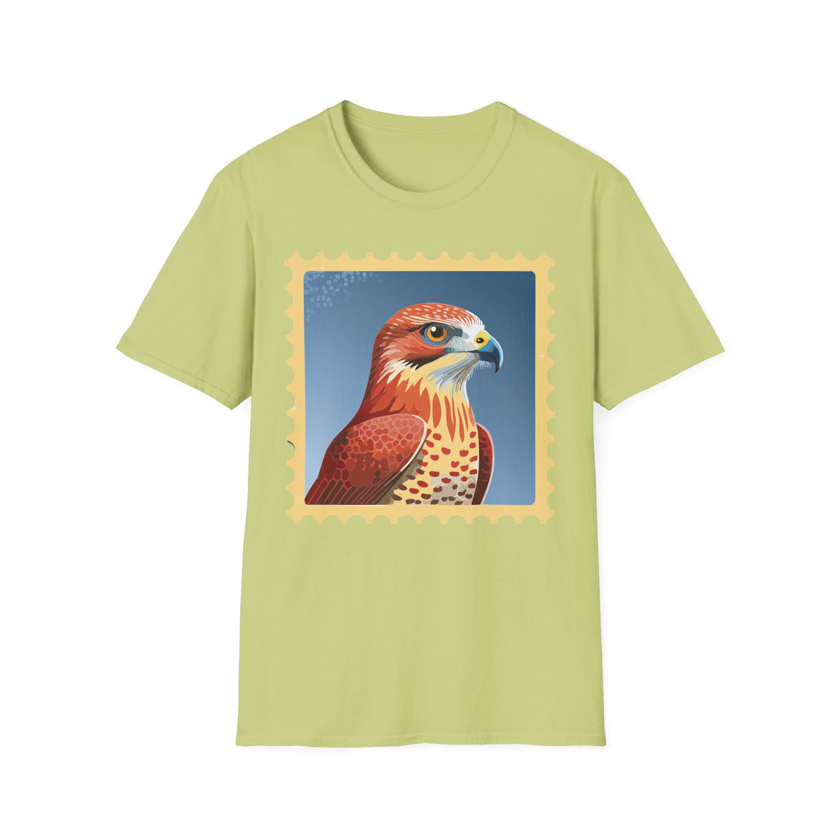 Red Hawk Portrait T-Shirt | Falcon Stamp Graphic Tee Unisex 100 Cotton Gildan T-Shirt