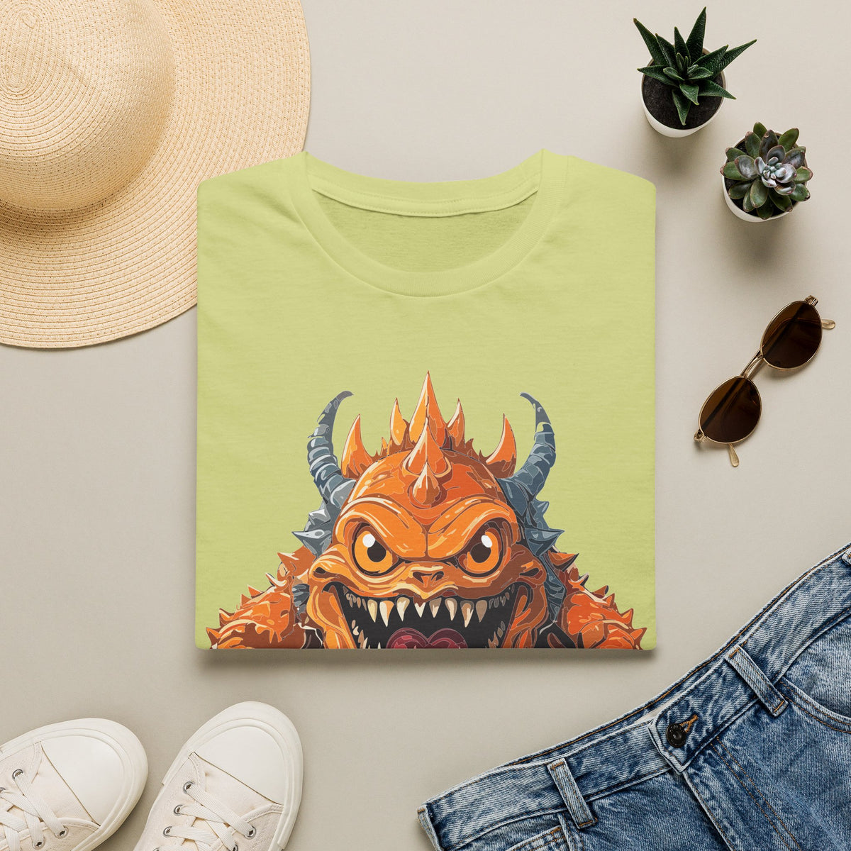 Monster Graphic T-Shirt — Fierce Orange Demon Creature Design Cartoon Graphic Tee Unisex 100 Cotton Gildan T-Shirt