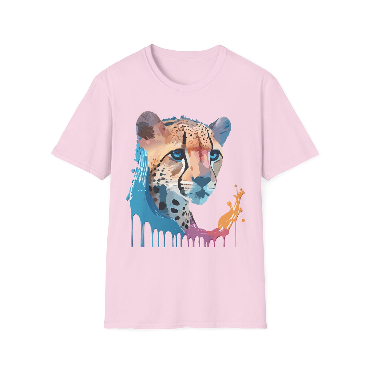 Watercolor Cheetah Portrait T-Shirt | Drip Paint Animal Tee