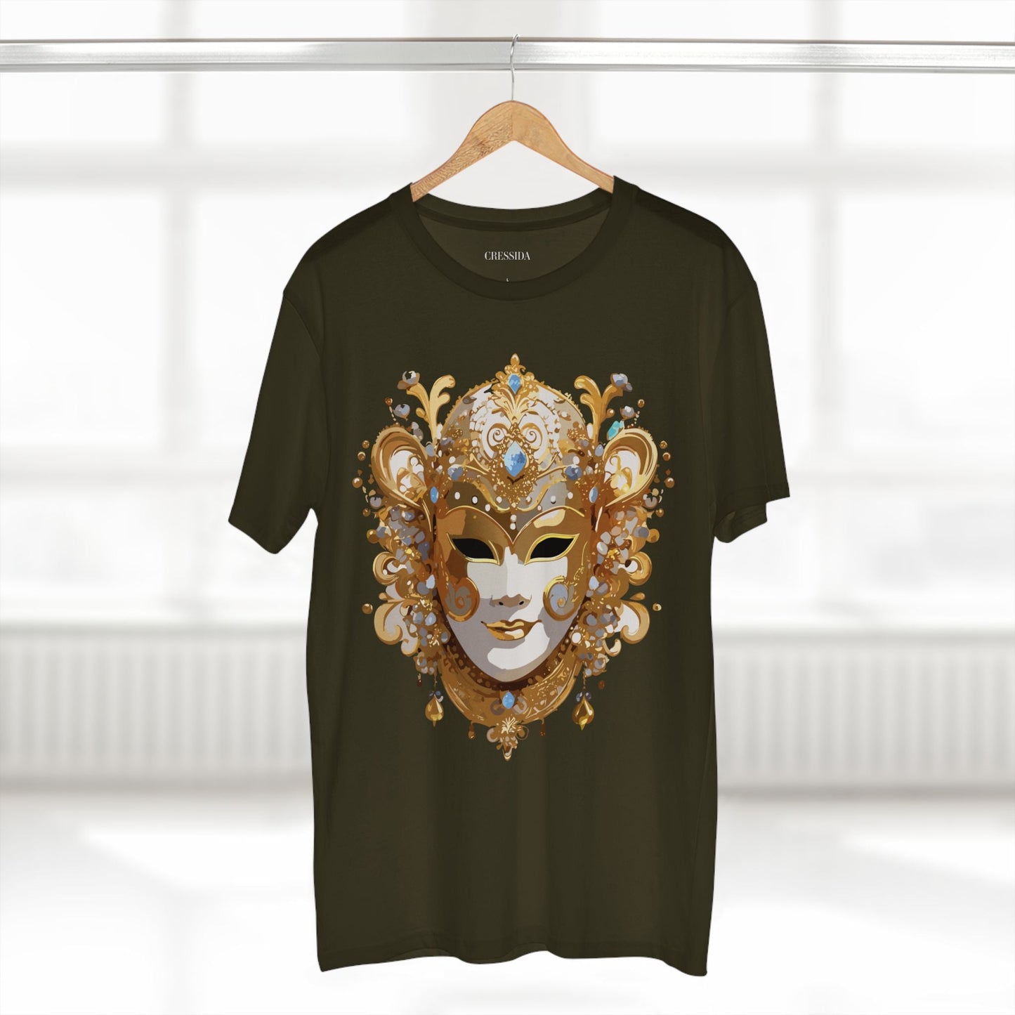 Carnival Mask Graphic T-Shirt Unisex 100 Cotton With Antique Gold Art Design Tee 25