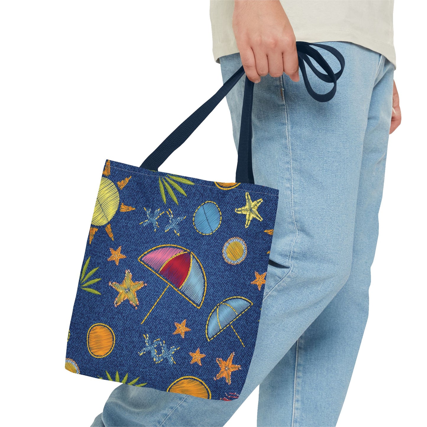 Denim Fabric Imitation Print Unisex Canvas Bag Poly Spun 3 Sizes Tote Bag 182-11