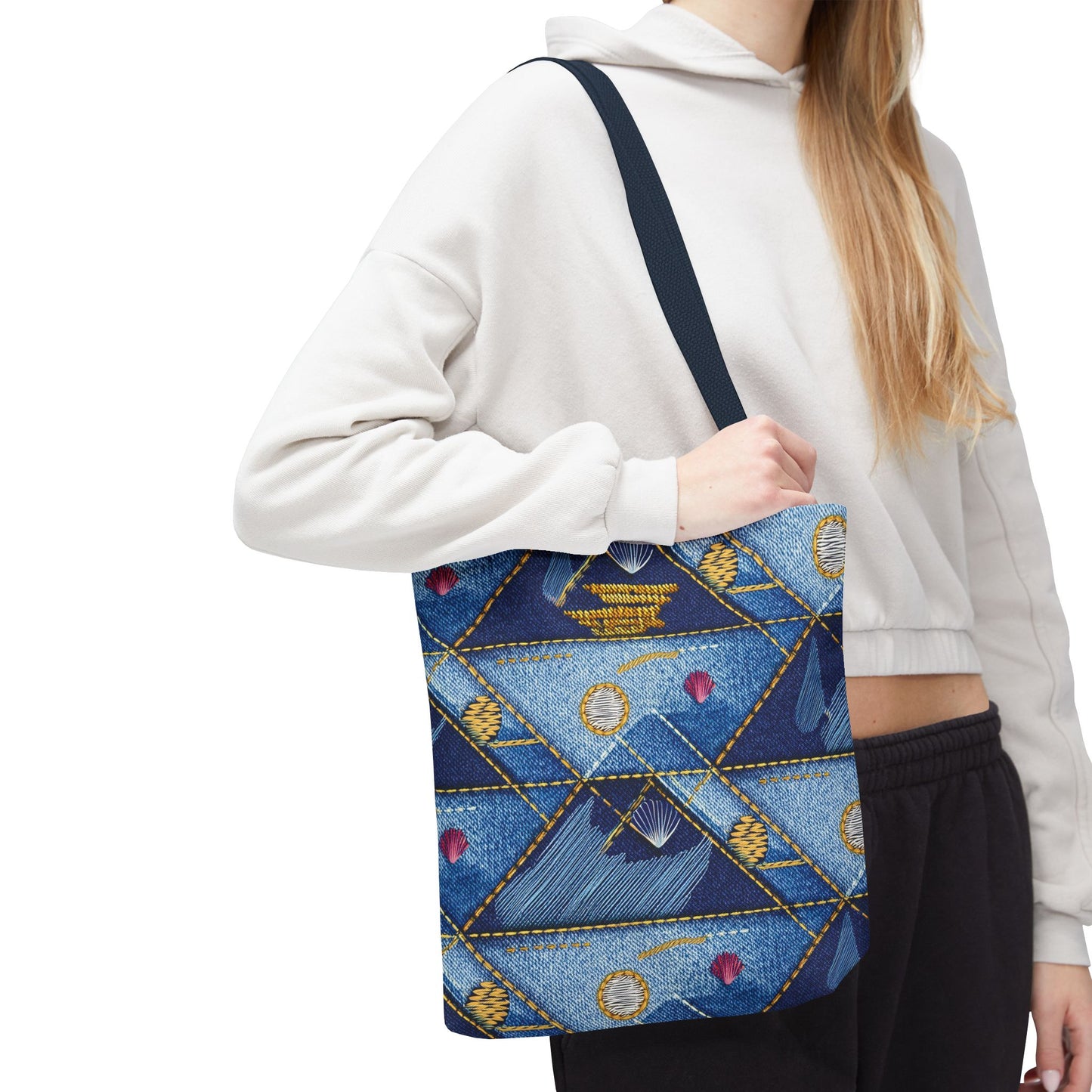 Denim Fabric Imitation Print Unisex Canvas Bag Poly Spun 3 Sizes Tote Bag 182-23