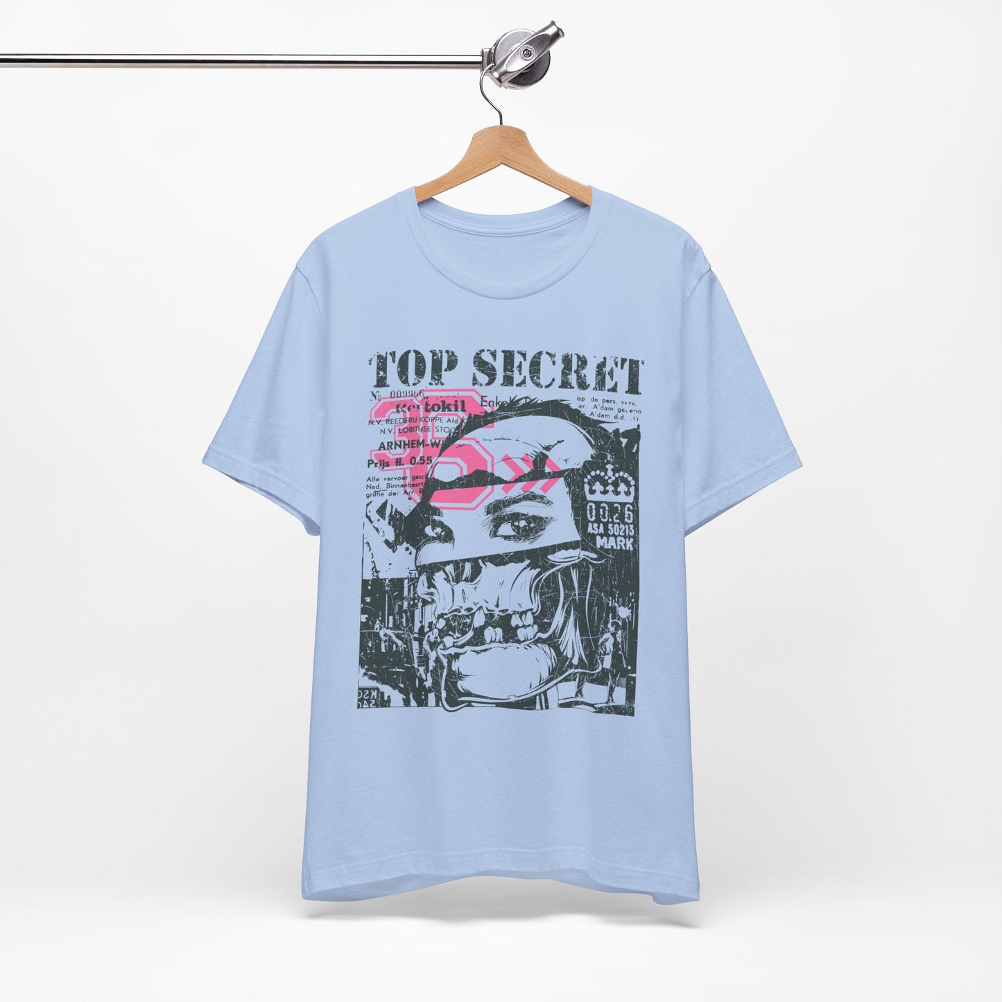 Top Secret Skull Face Tee Grunge Graphic T-Shirt Retro Collage A-6