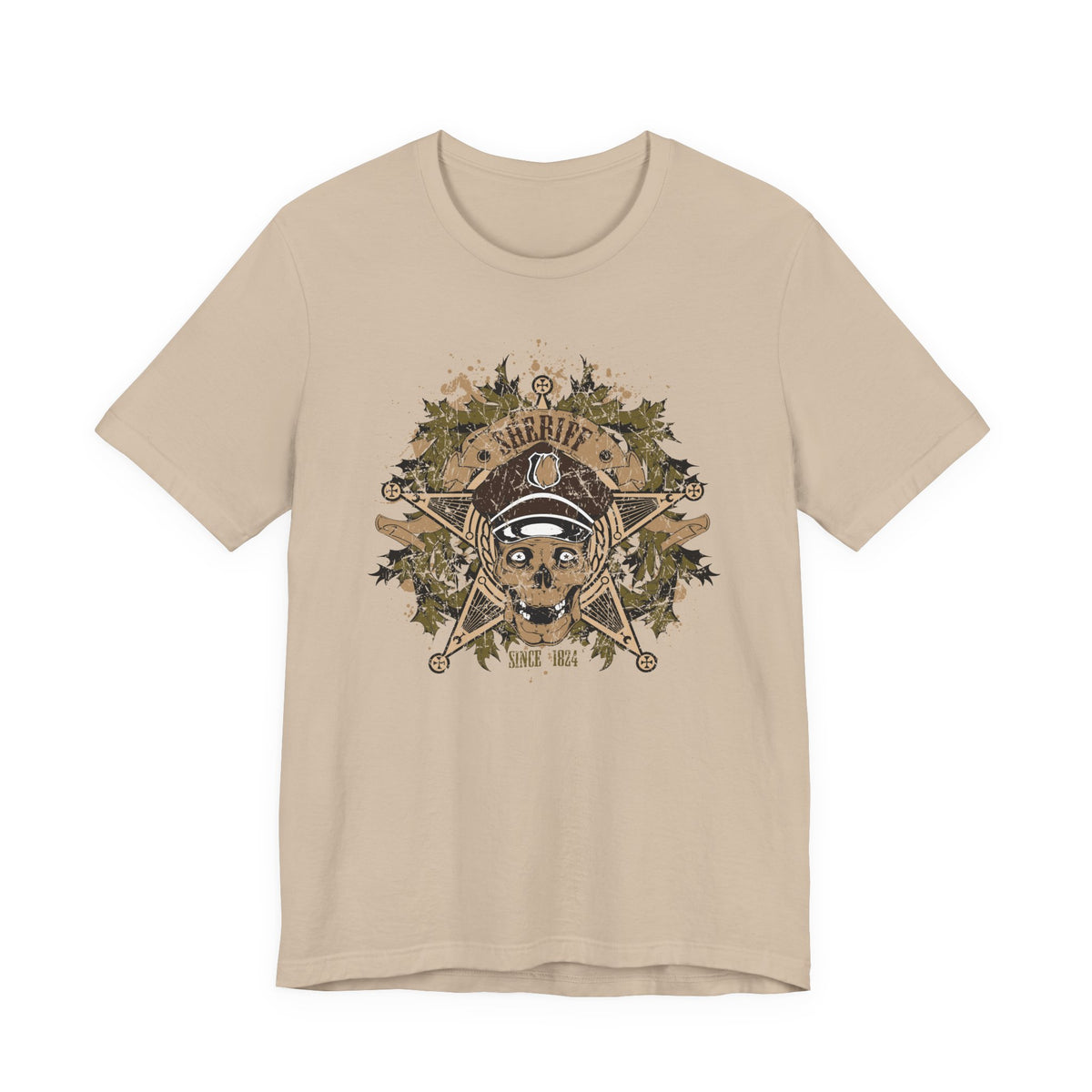 Skull and Crossbones Floral Emblem T-Shirt Nautical Pirate Unisex Cotton Tee Art-45