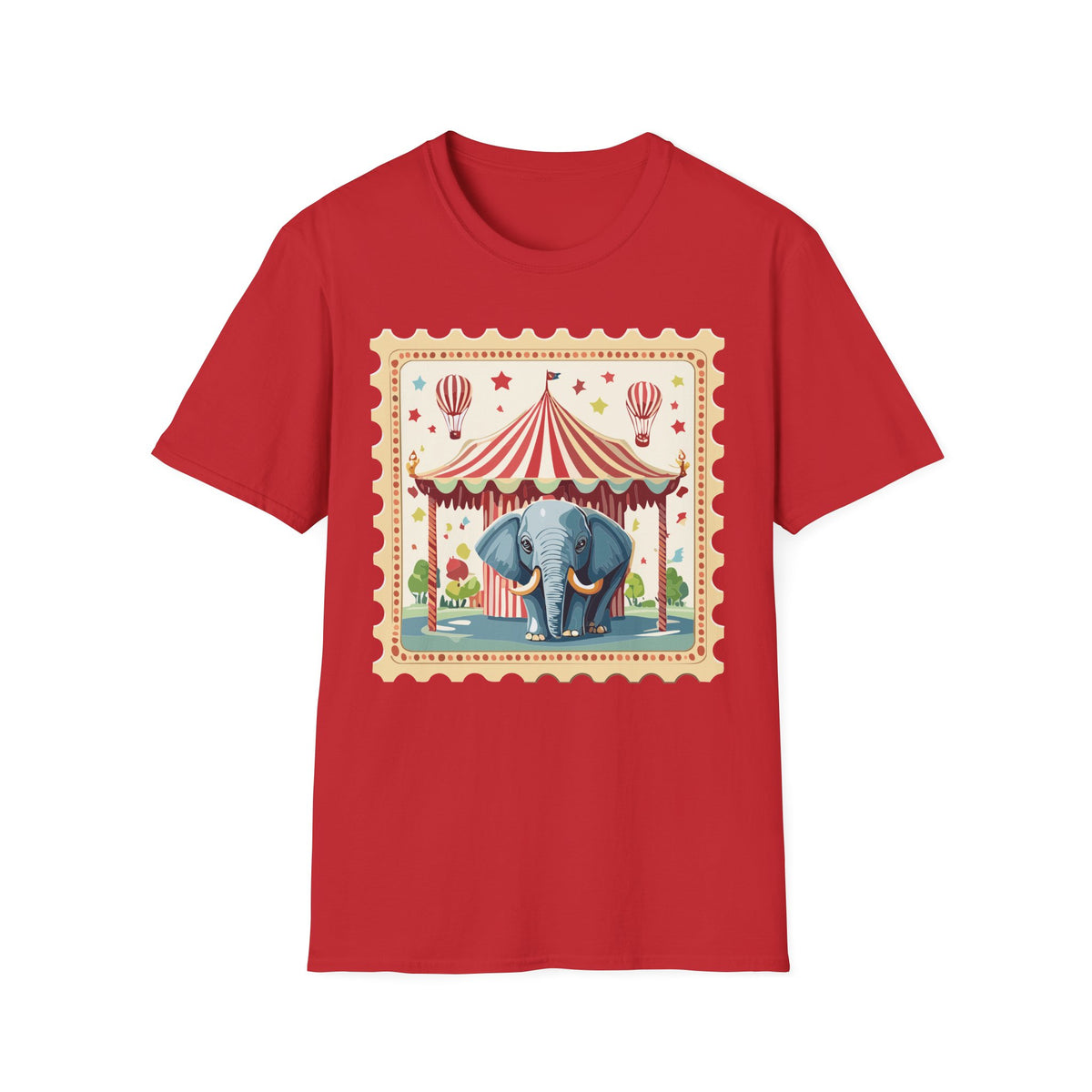 Vintage Circus Elephant T-Shirt | Carnival Tent, Hot Air Balloons Graphic Tee Unisex 100 Cotton Gildan T-Shirt