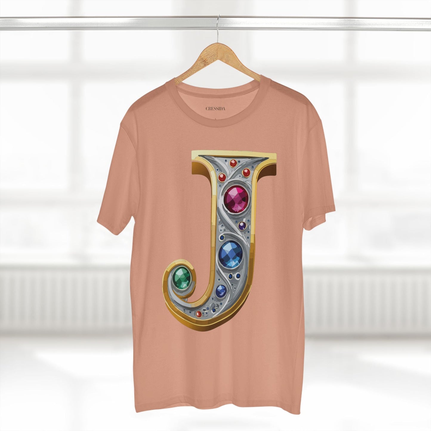 Letter J Graphic Design Tee Unisex 100 Cotton With Antique Gold Letters Artwork T-Shirt