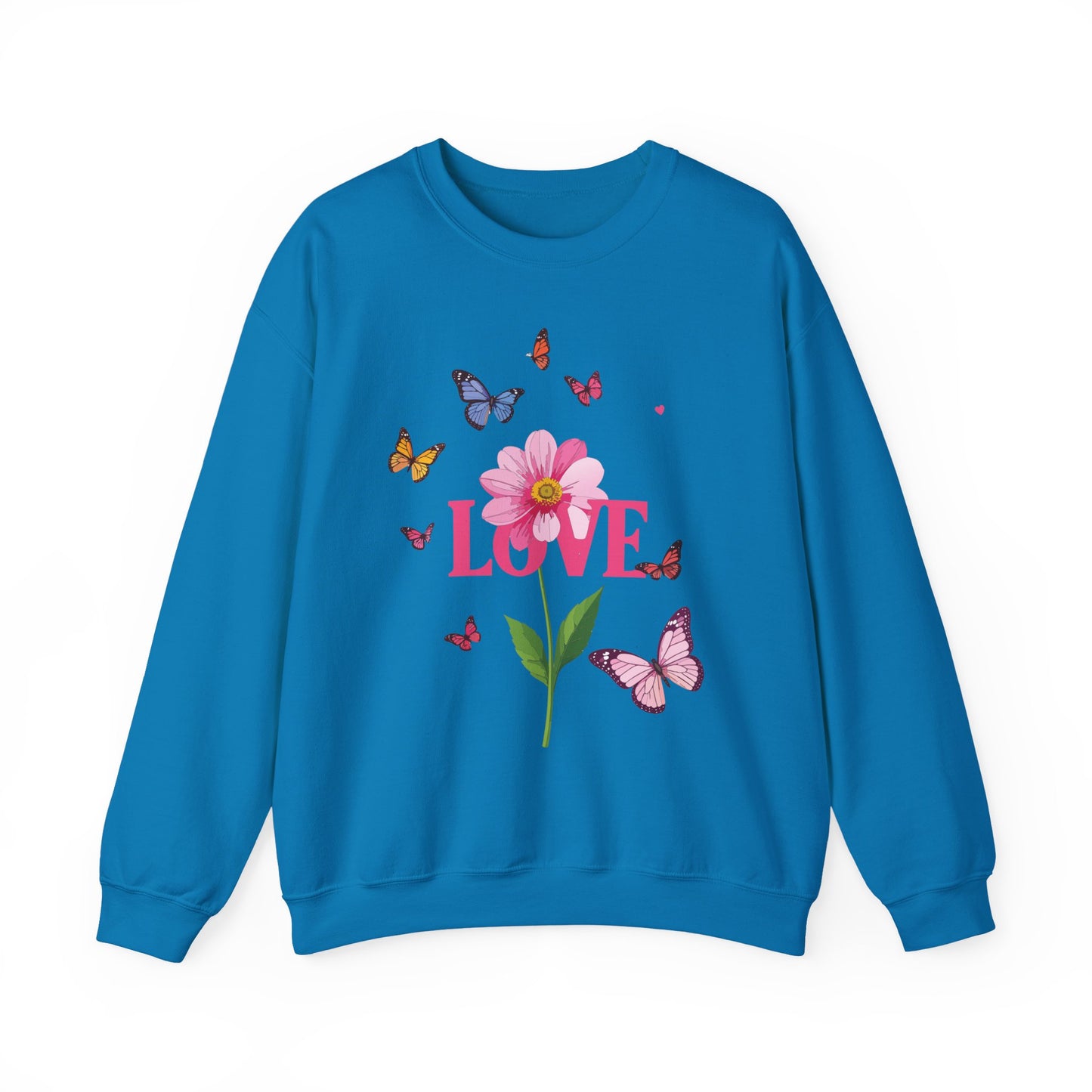 Unisex Floral Love Sweatshirt, Love Floral Sweatshirt, Floral Butterfly Sweatshirt, 50/50 Cotton-Poly Valentine's Day Sweatshirt 01