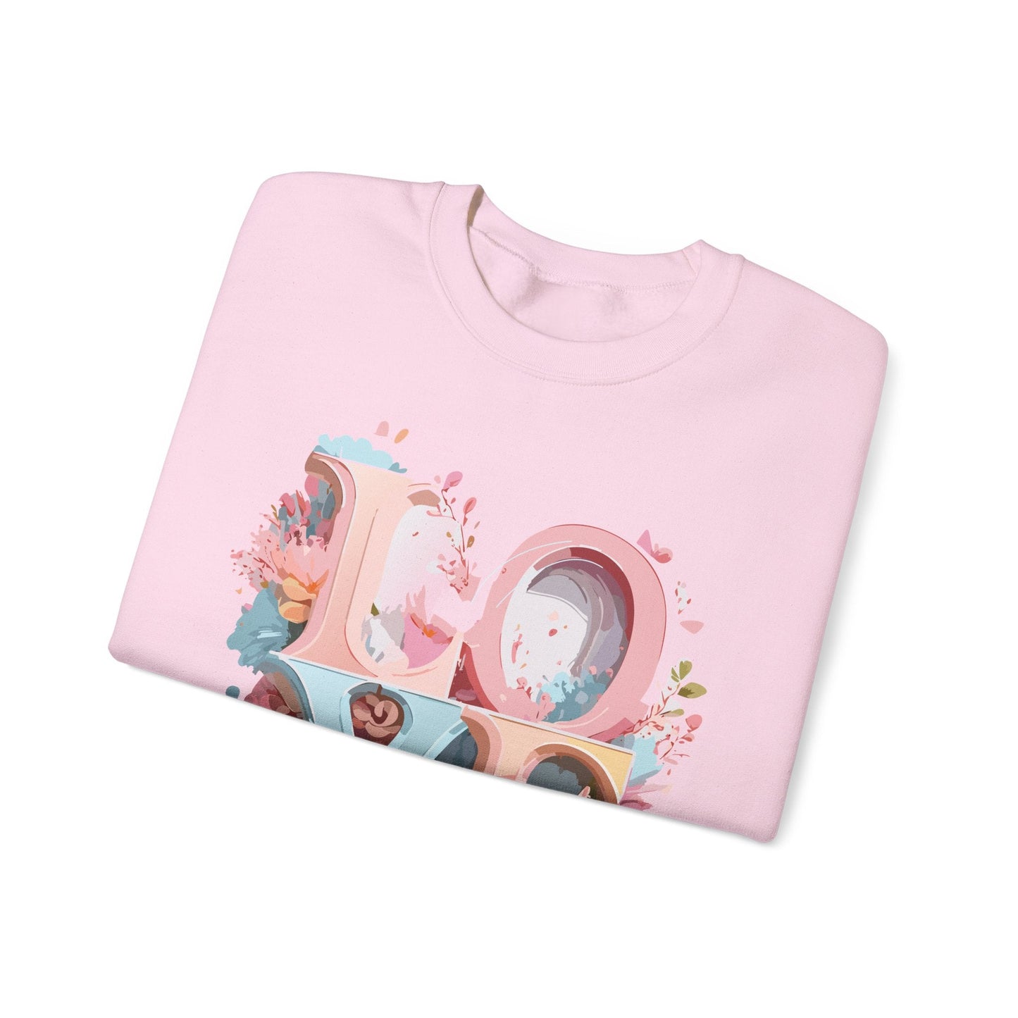 Floral Love Sweatshirt Unisex Crewneck Valentine Day Gift Gildan 18000 Fifty Fifty Cotton Blend