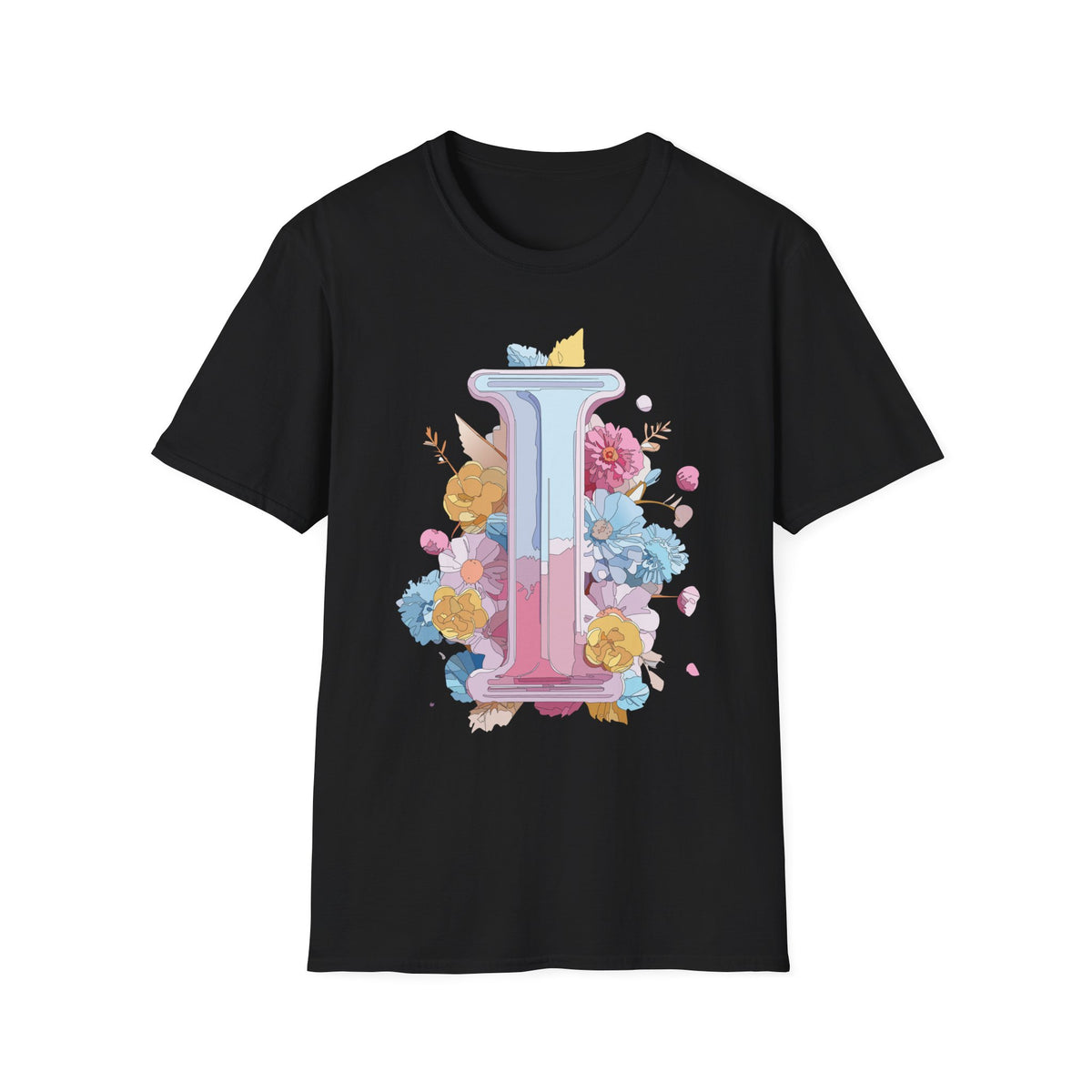 Floral Letter I T-Shirt | Pastel Monogram Initial Tee