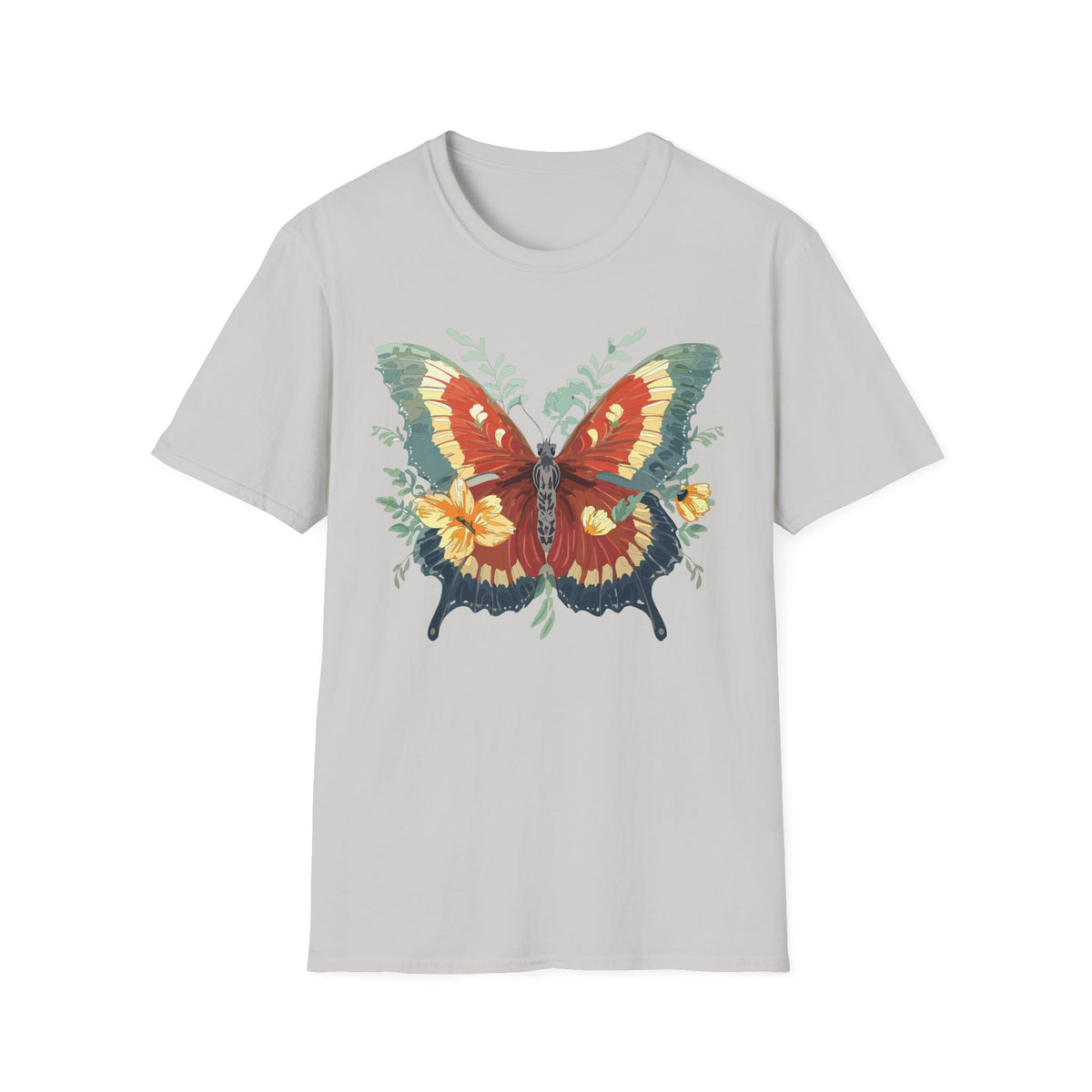 Red and Green Butterfly T-Shirt | Floral Wings Graphic Tee Unisex 100 Cotton Gildan T-Shirt