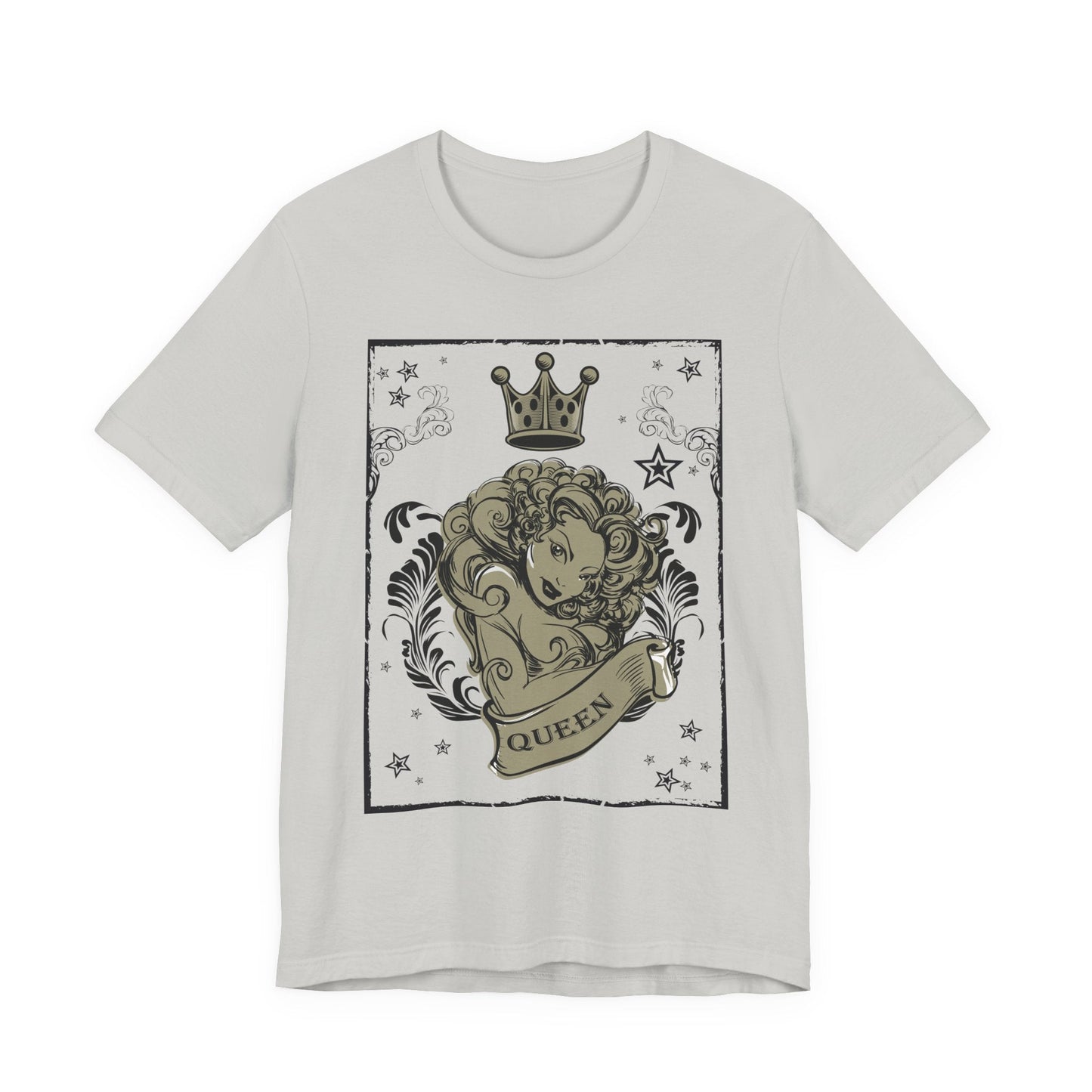 Crown Face Portrait Graphic Tee Vintage Floral Illustration Rock Band T-Shirt
