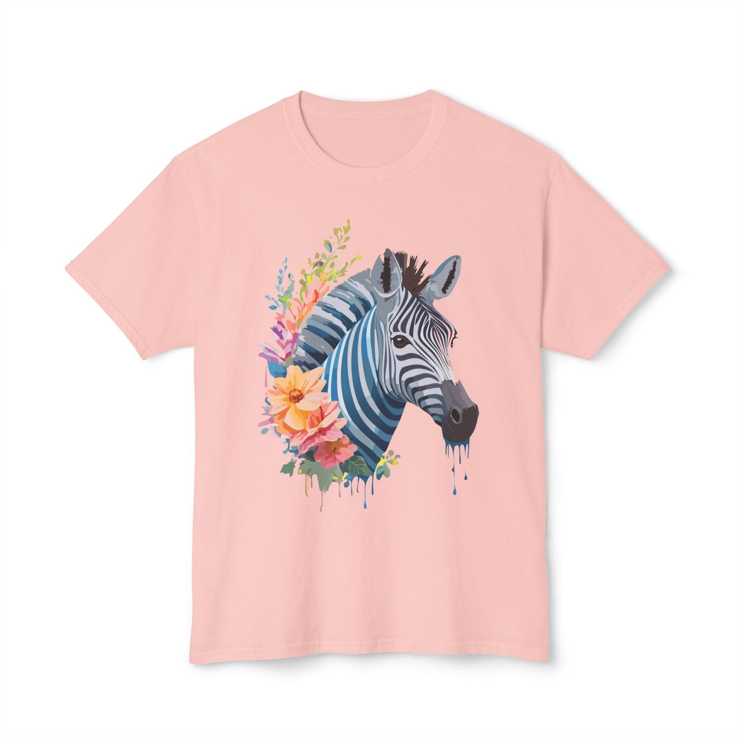 Unisex Zebra Art Print T Shirt 100 Percent Cotton Vintage Floral Design Tee Made In USA