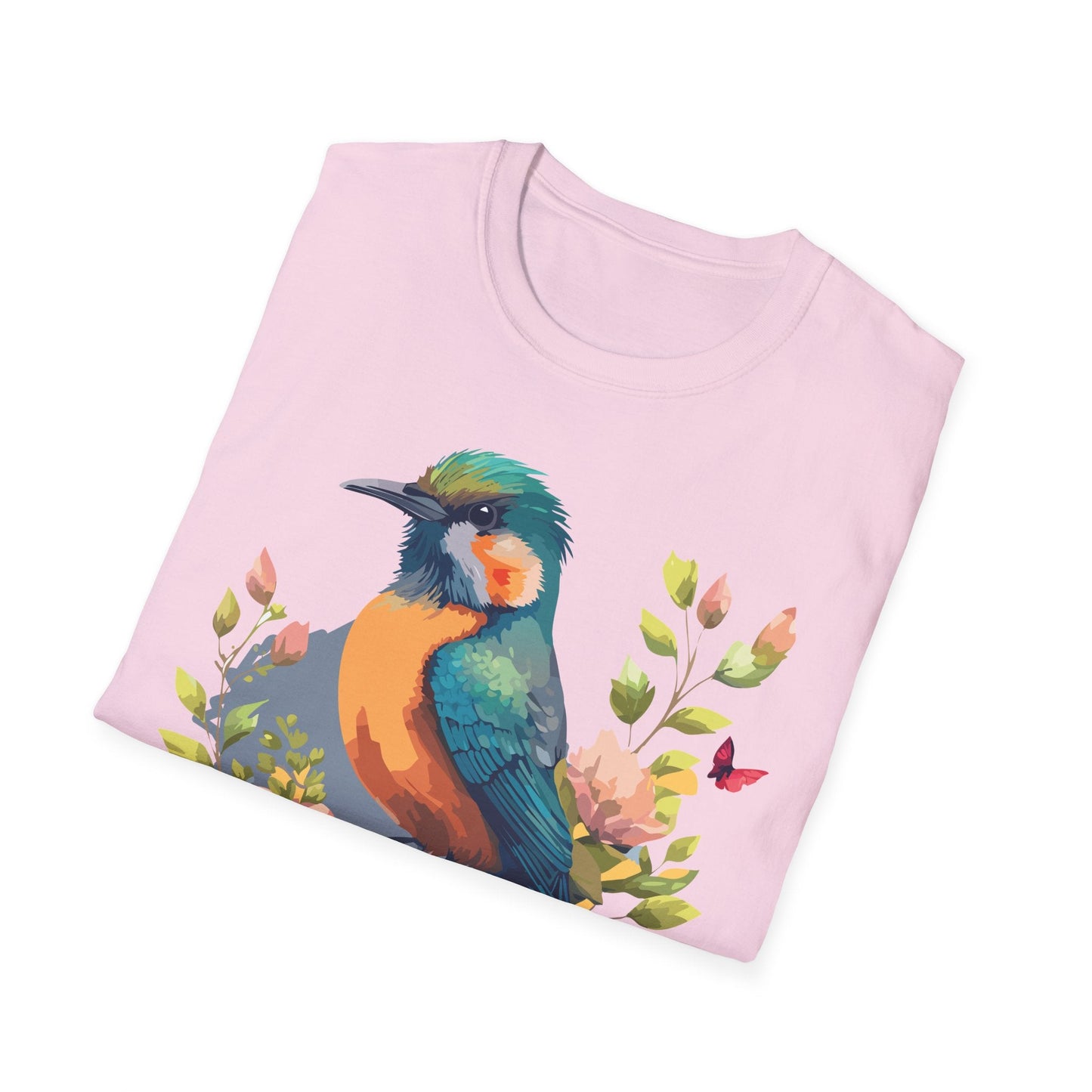 Floral Bird T Shirt Unisex Softstyle Tee 100 Percent Ring Spun Cotton Animal Print