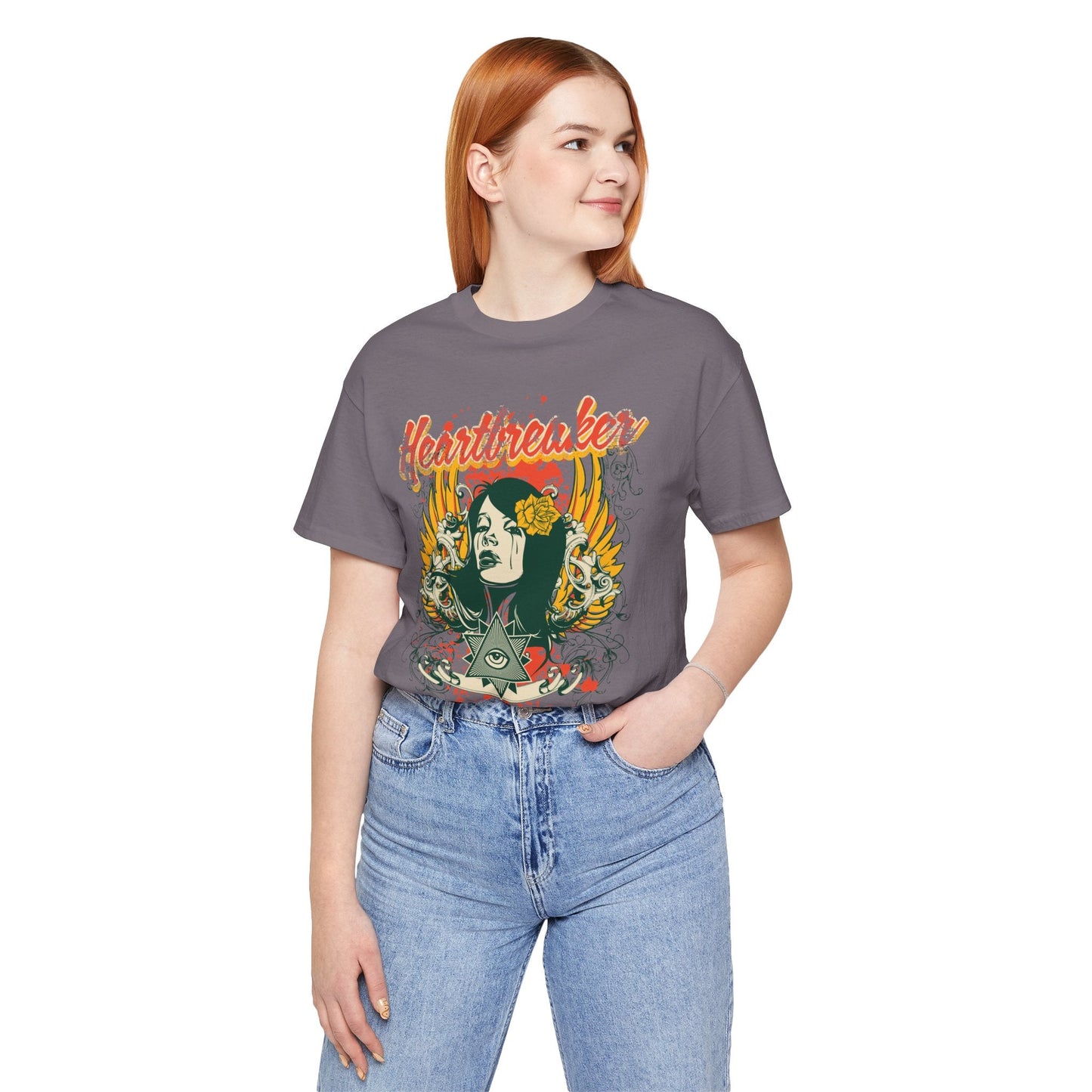 Heartbreaker Illustration Tee Retro Femme Portrait Floral Skull Graphic T-Shirt