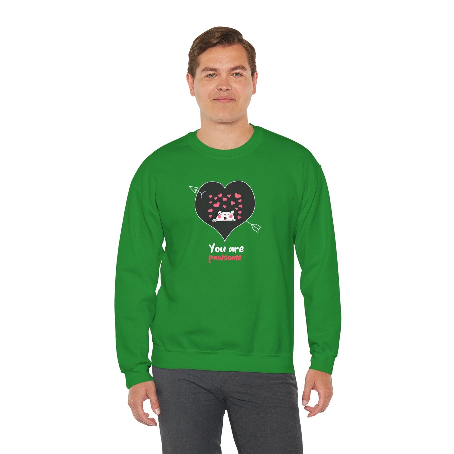 Cat Heart Sweatshirt Valentines Day Fifty Fifty Cotton Poly Unisex Crewneck Gift Idea