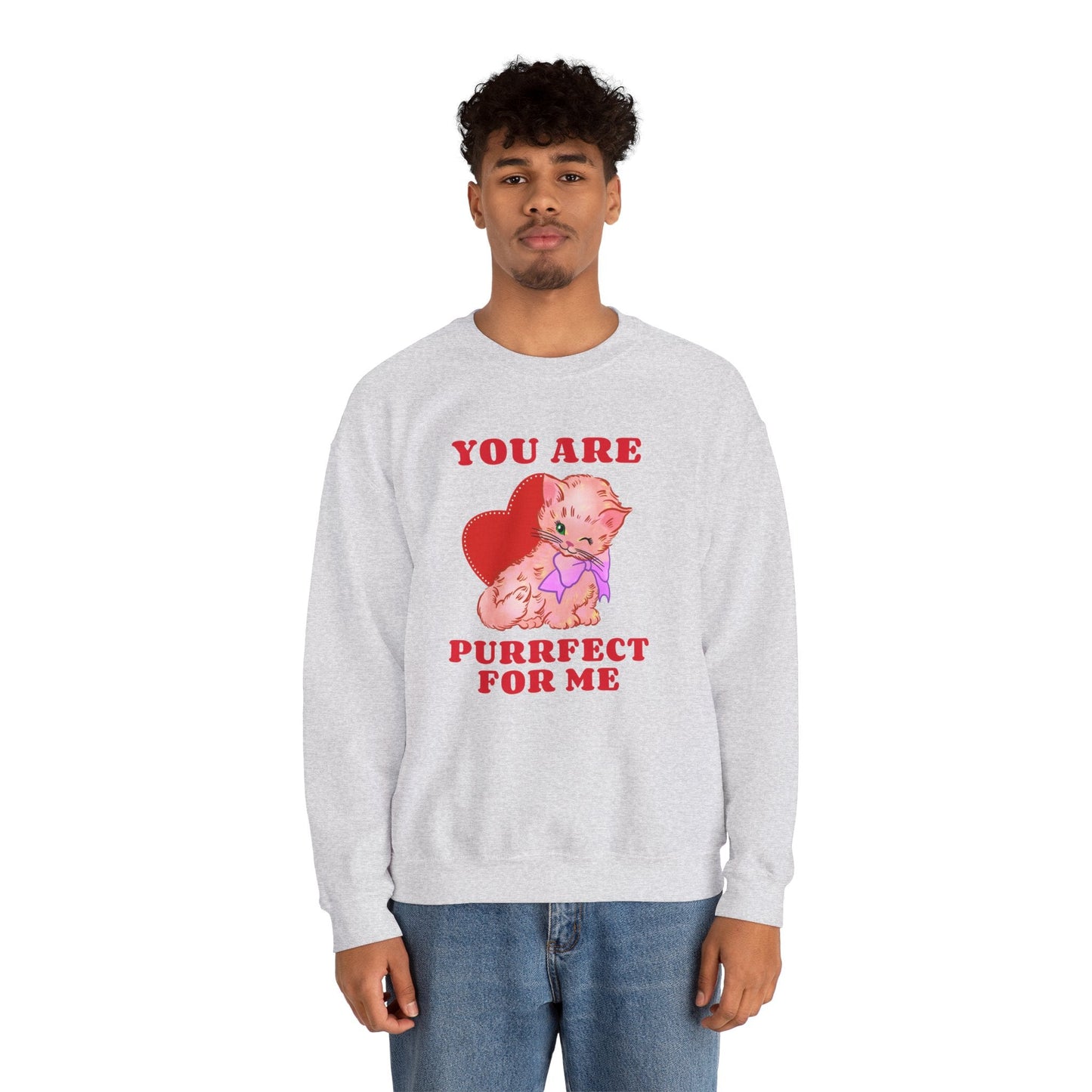 Cat Heart Sweatshirt Unisex Valentines Day Fifty Fifty Cotton Poly Blend Crewneck