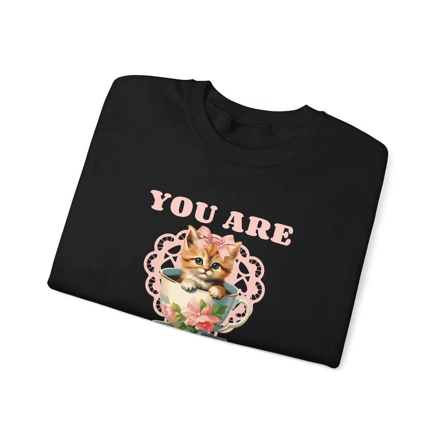 Cat Sweatshirt With Heart Print Valentines Day Unisex 50 50 Cotton Poly Crewneck