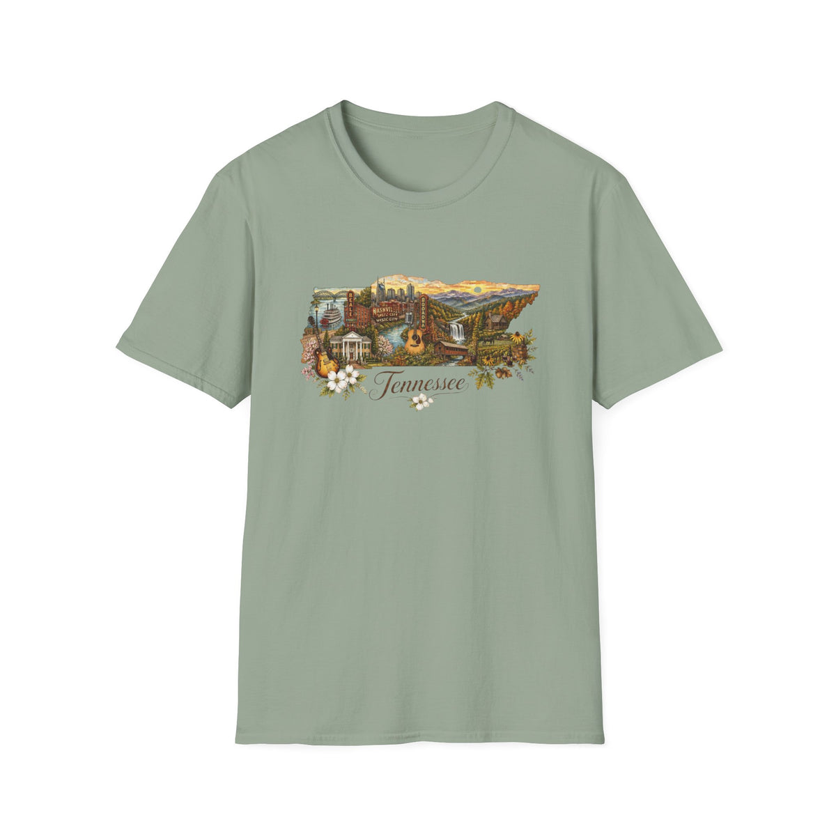 Tennessee Vintage State Map Graphic Design Unisex 100 Cotton Gildan T-Shirt