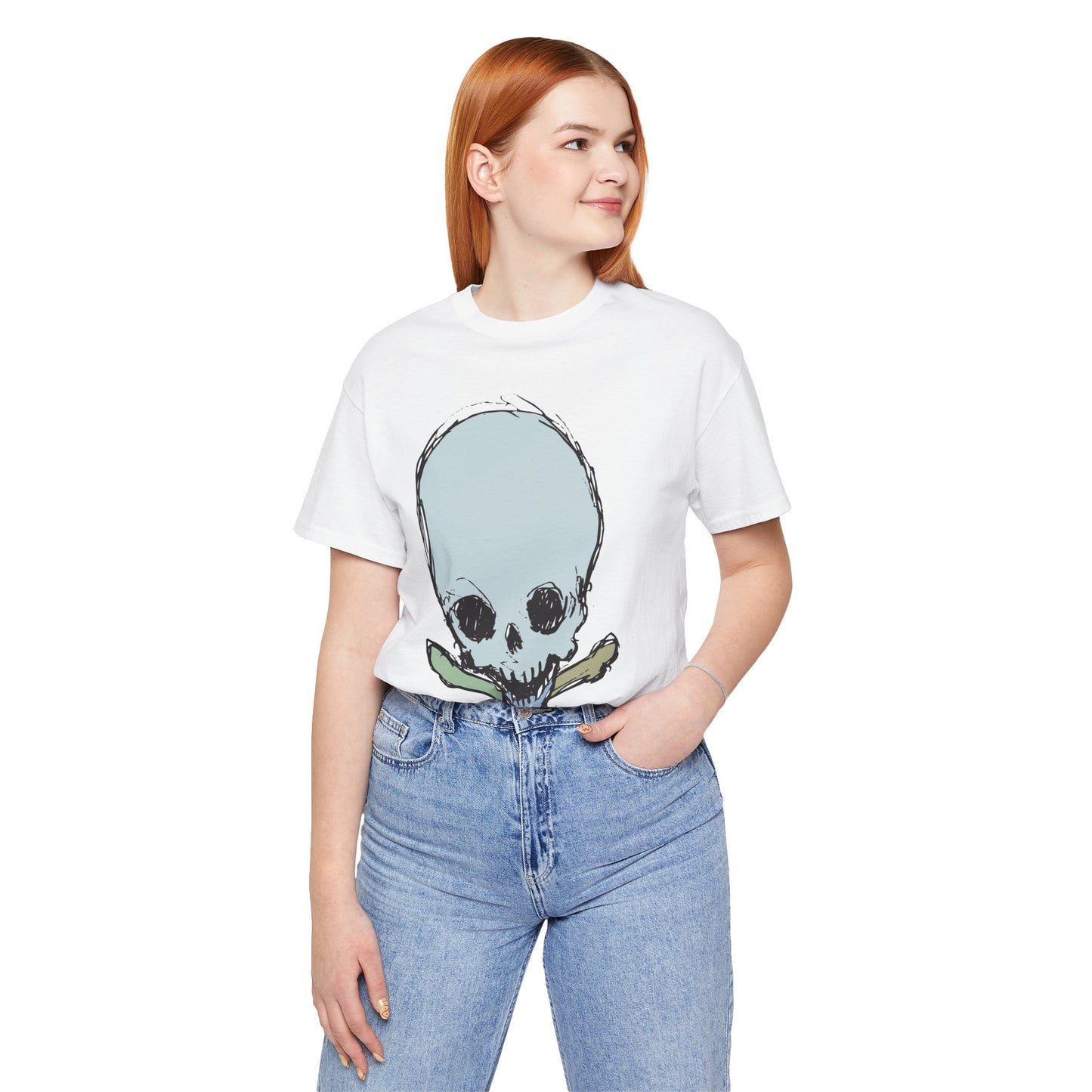 Lt Blue Skull Graphic Design Tee, Skull Shirt, Vintage Tees, Art Design T-Shirt, Vintage Graphic Tee, Art Shirts with Skulls