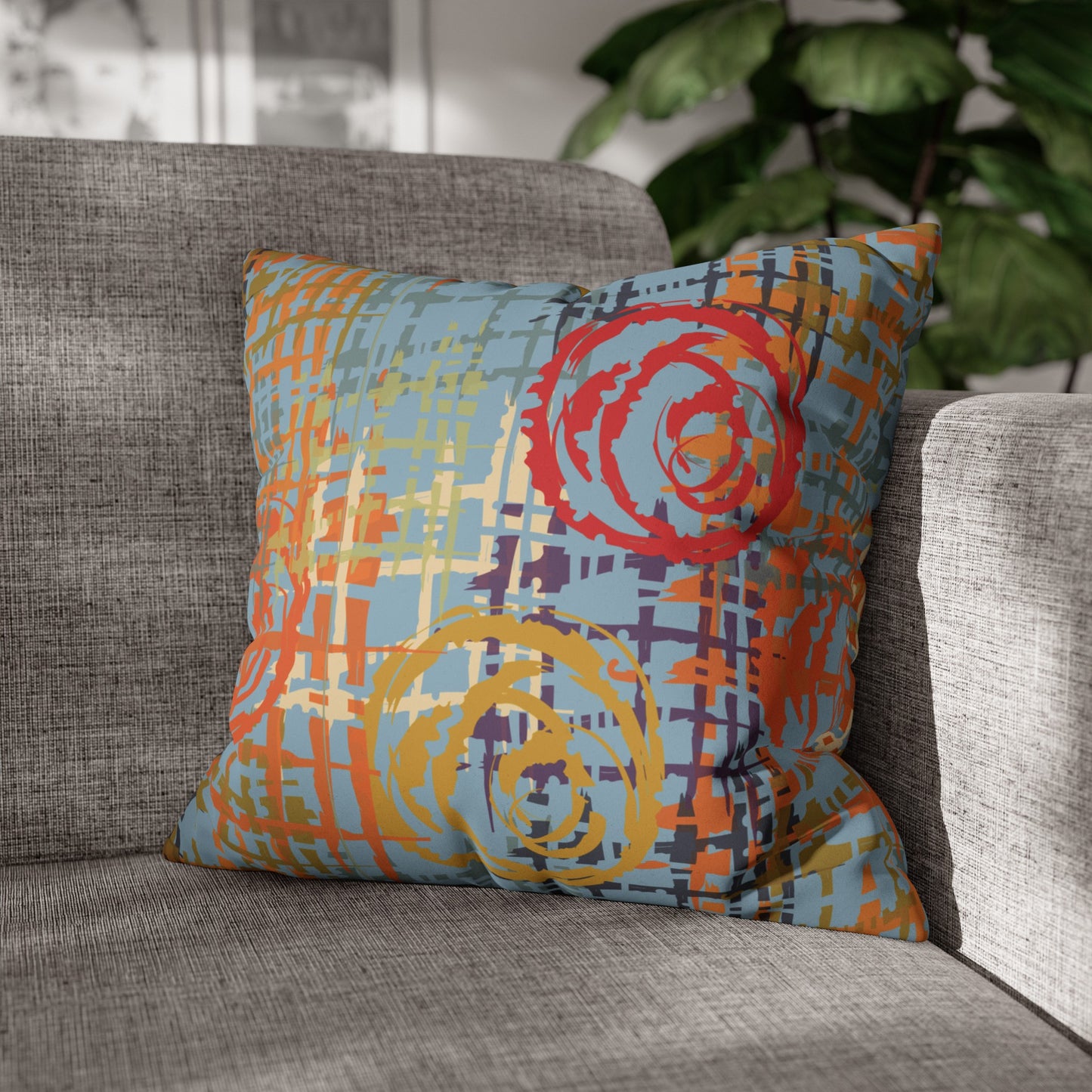 Faux Suede Pillowcase with Abstract print