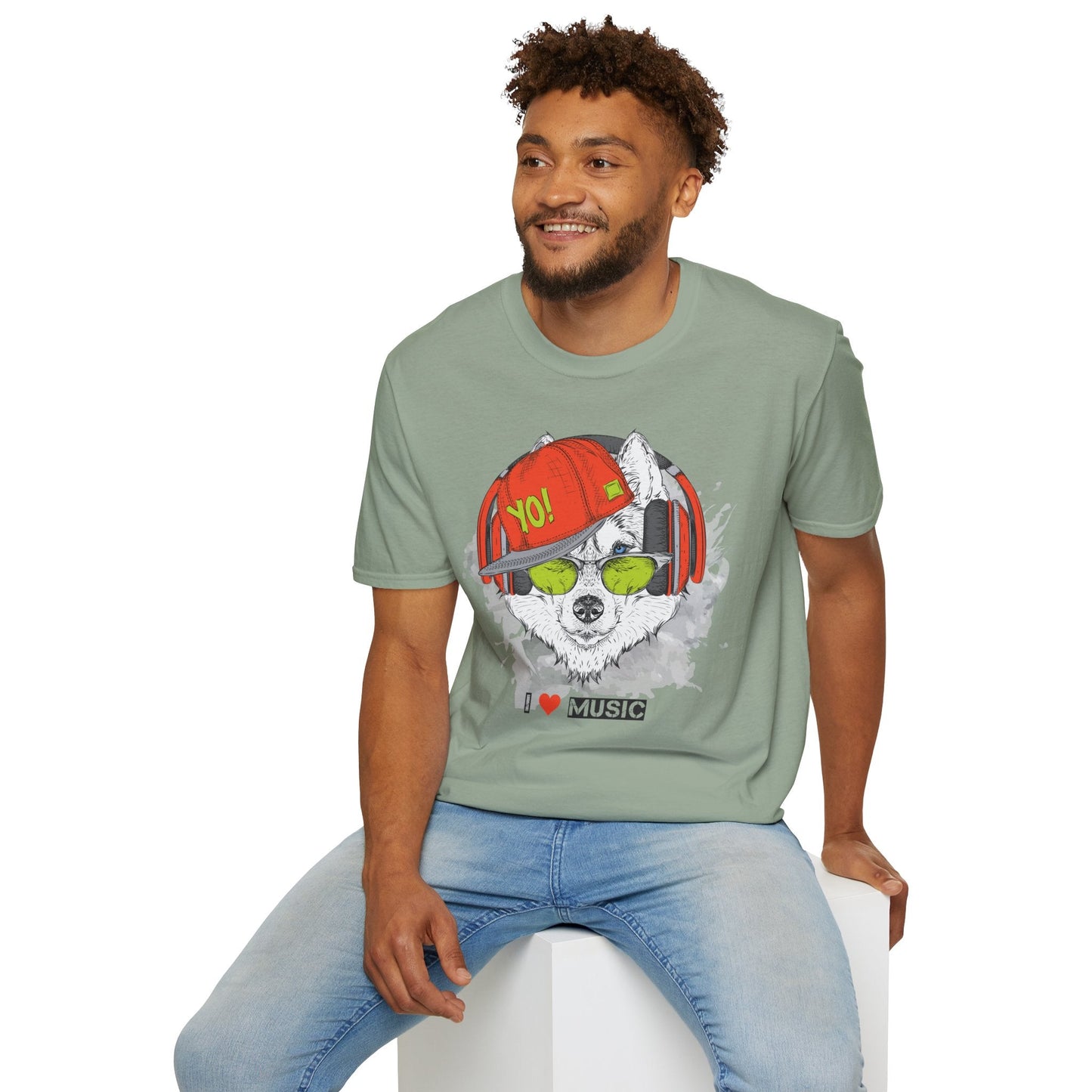 Unisex Music Animals Short Sleeve T Shirt With Headphones For Music Lovers Gildan 64000